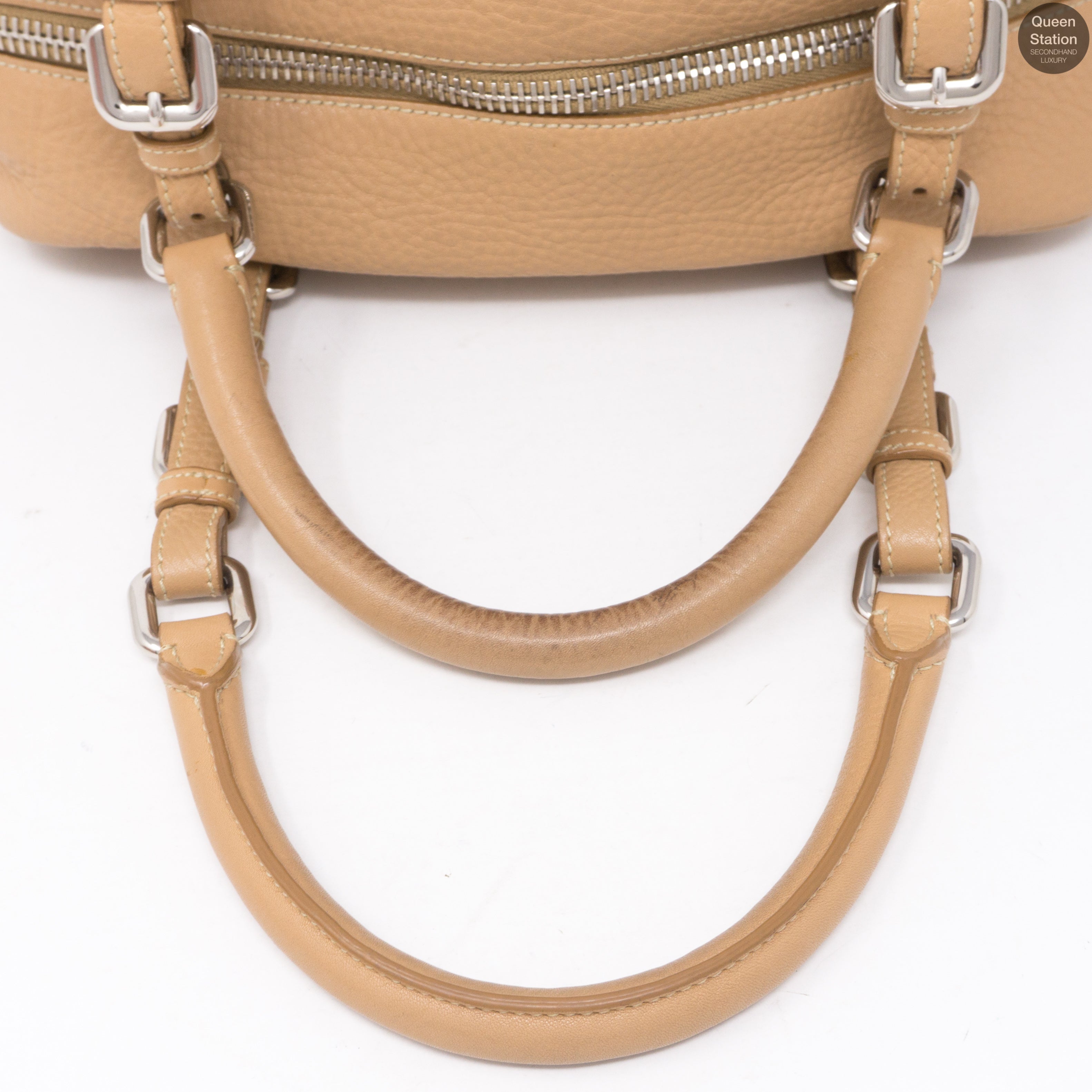 Soft Beige Leather Boston Bag