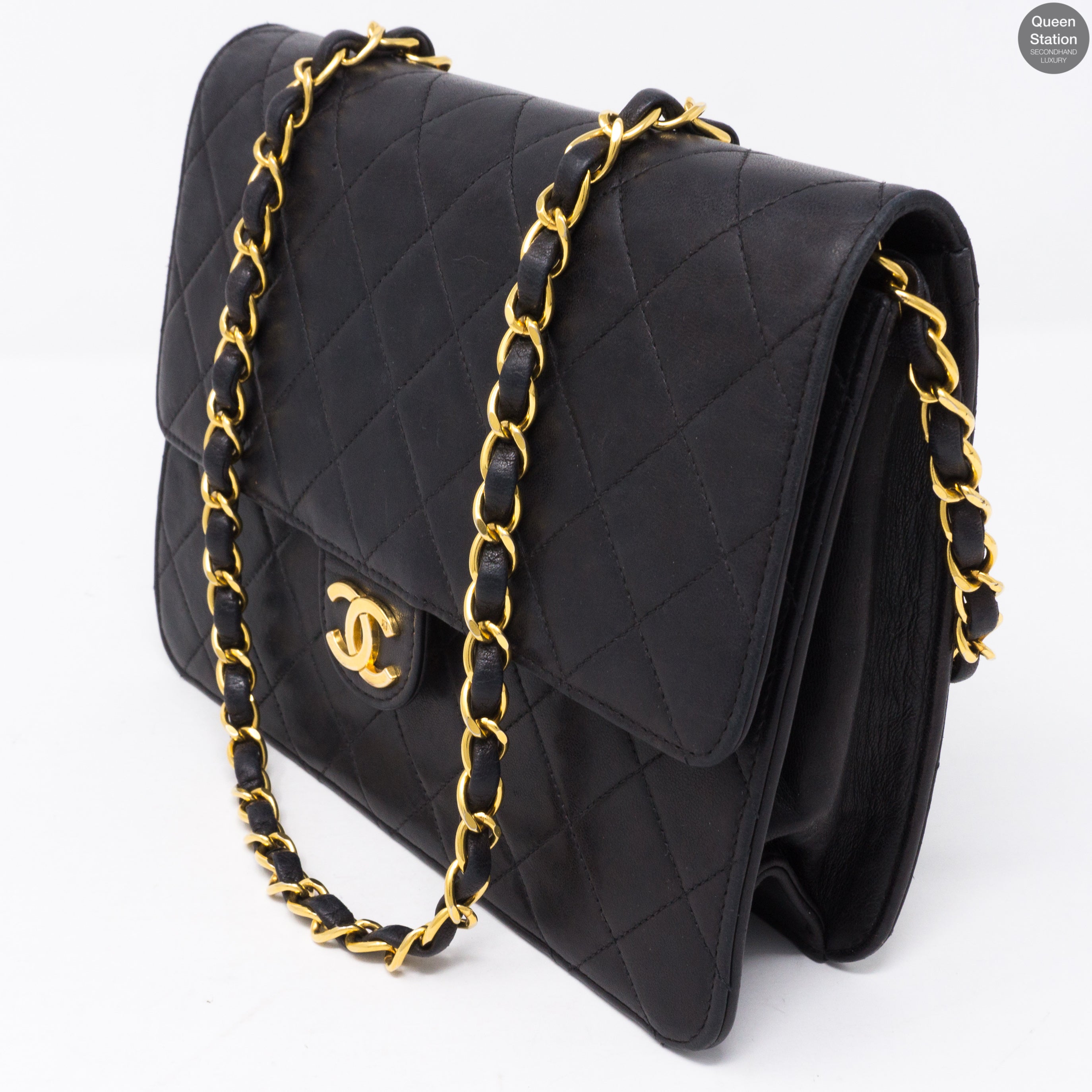 Single Flap Black Lambskin Bag