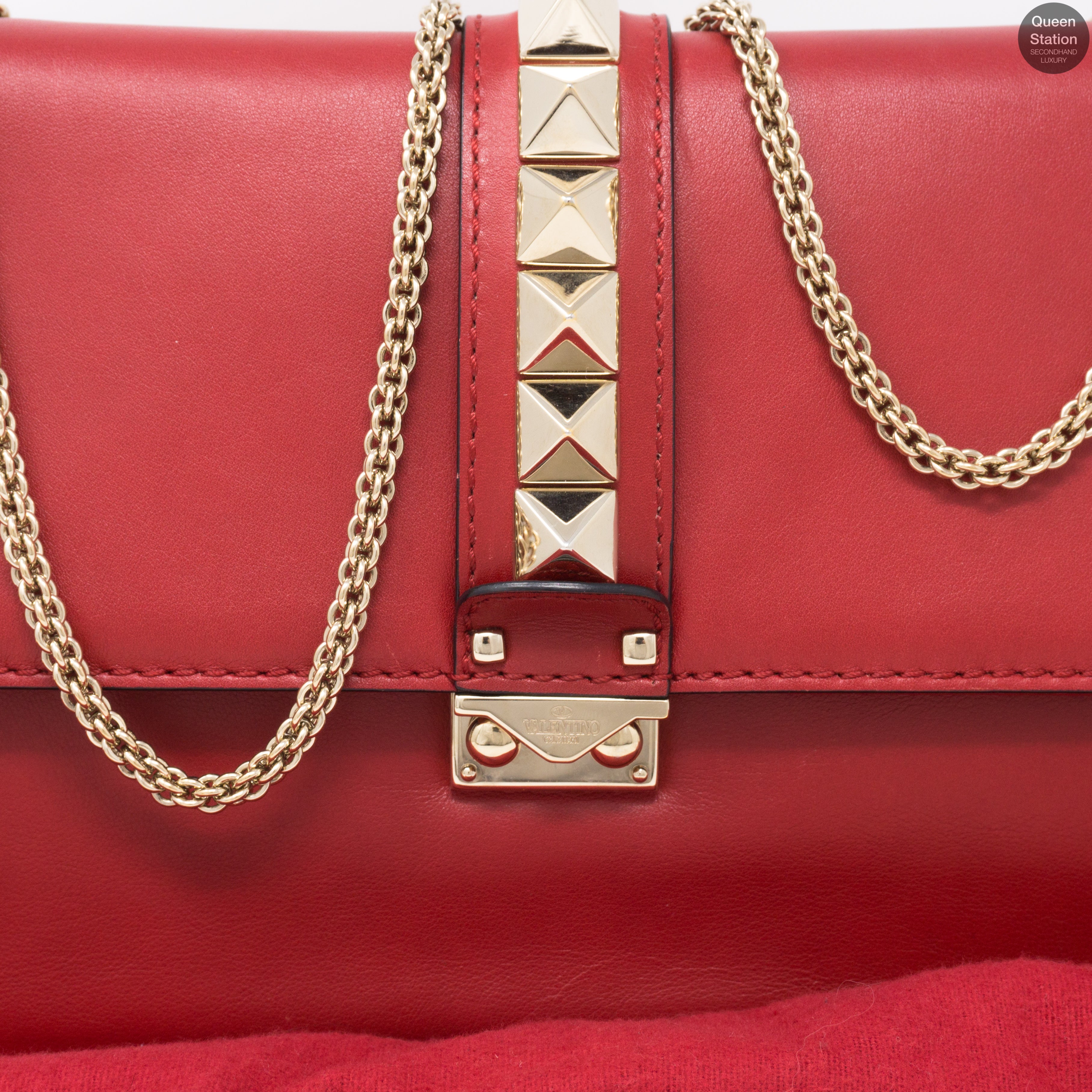 Large Glam Lock Rockstud Flap Red Vitello