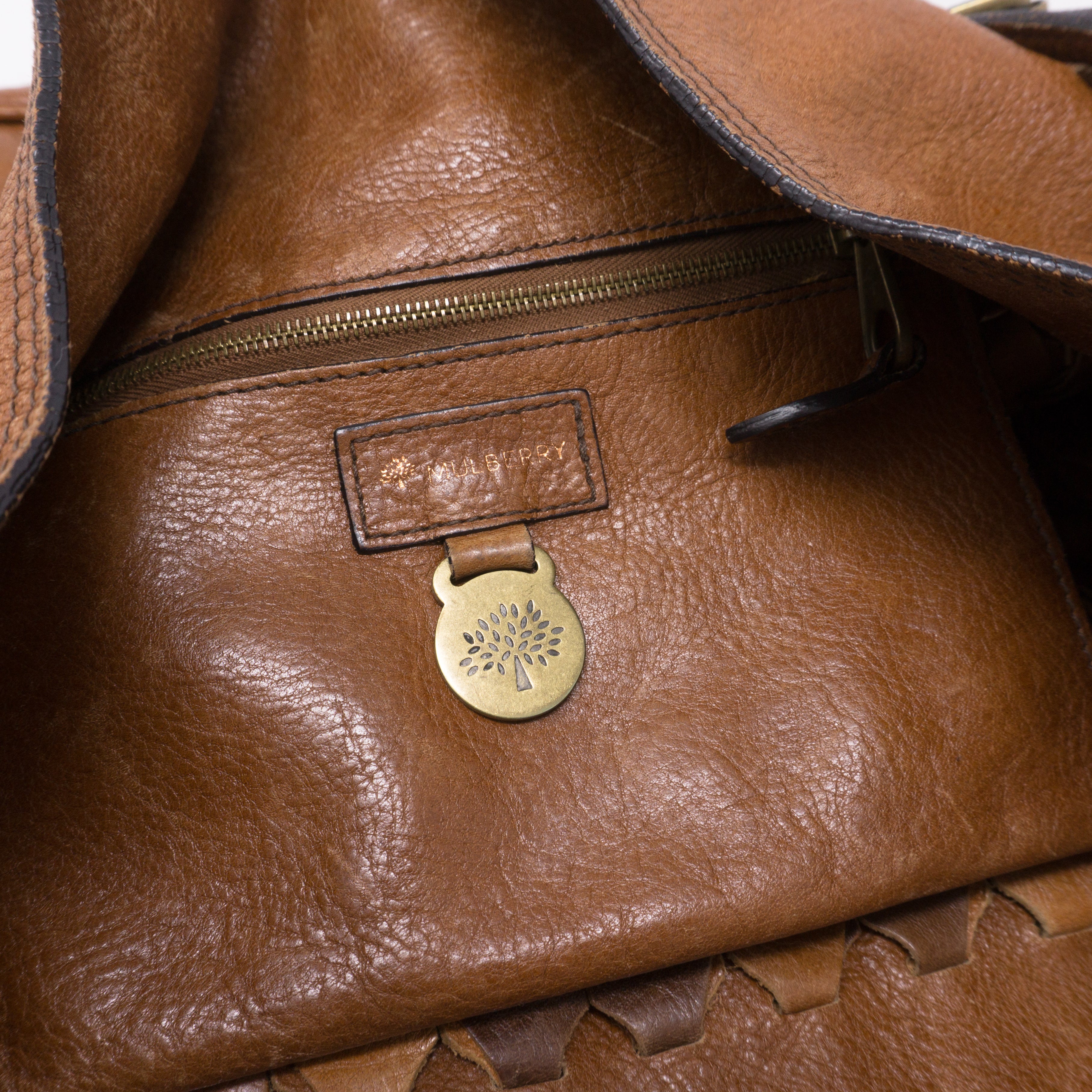 Braided Shoulder Bag Brown Leather