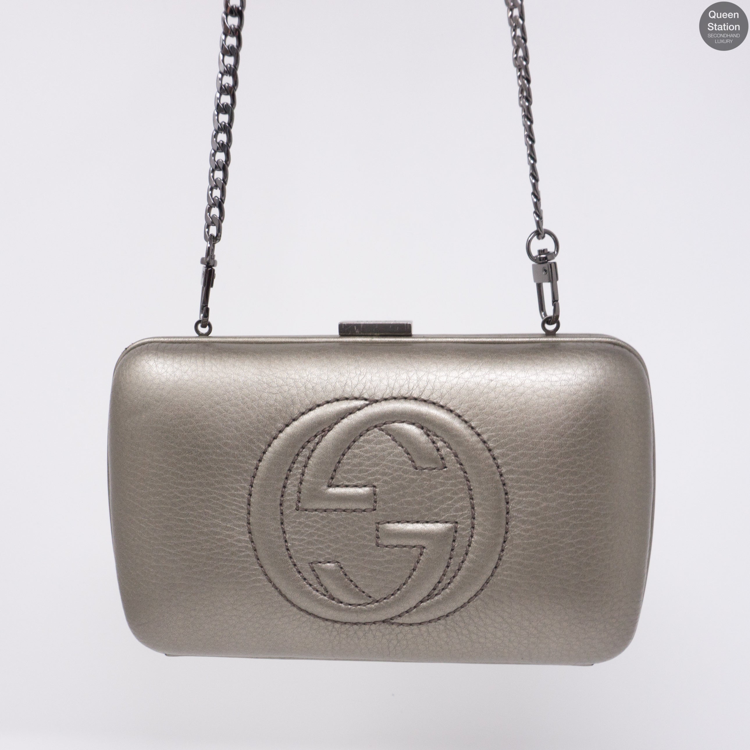 Broadway Minaudiere Leather Hard Clutch