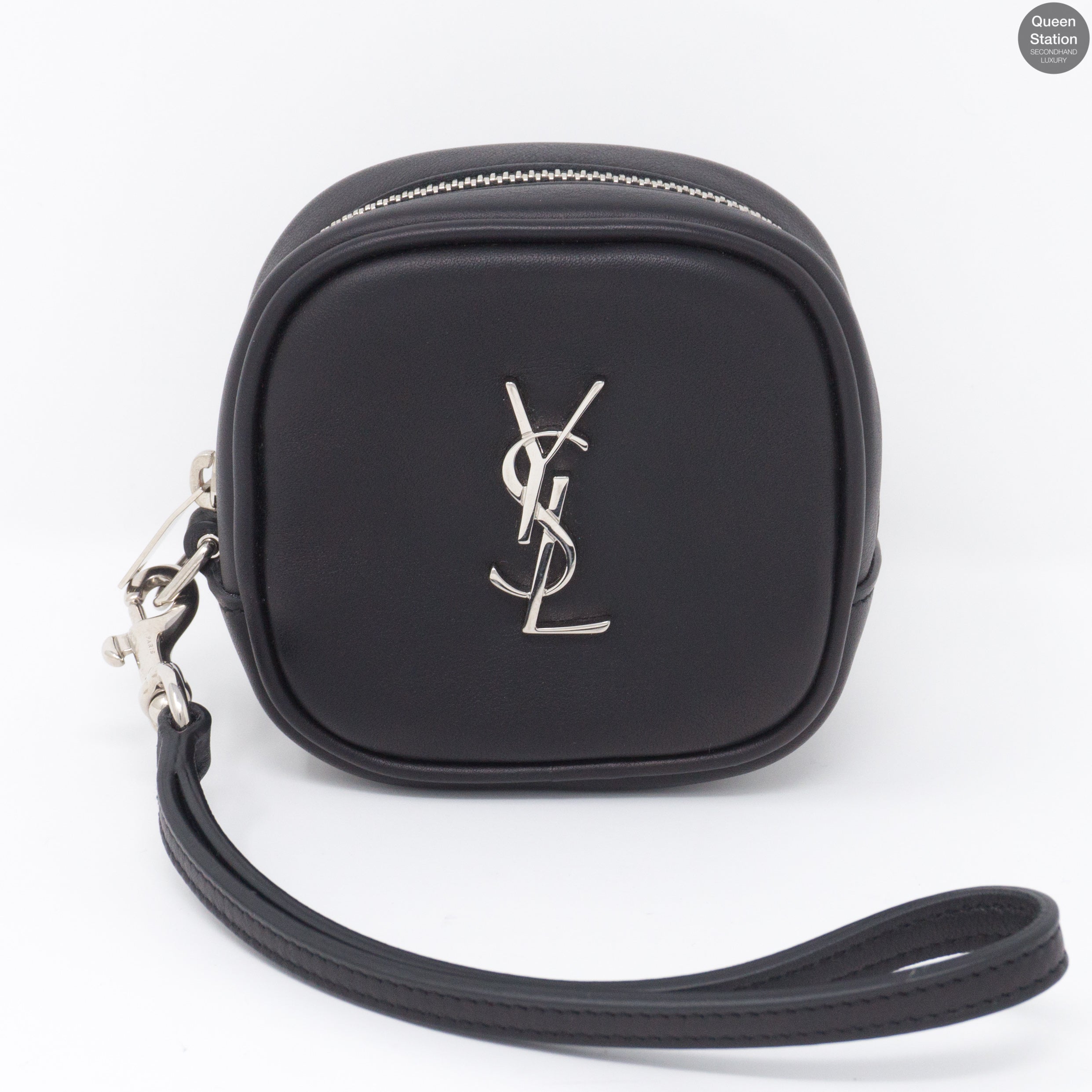 Monogrammed Black Leather Key Pouch