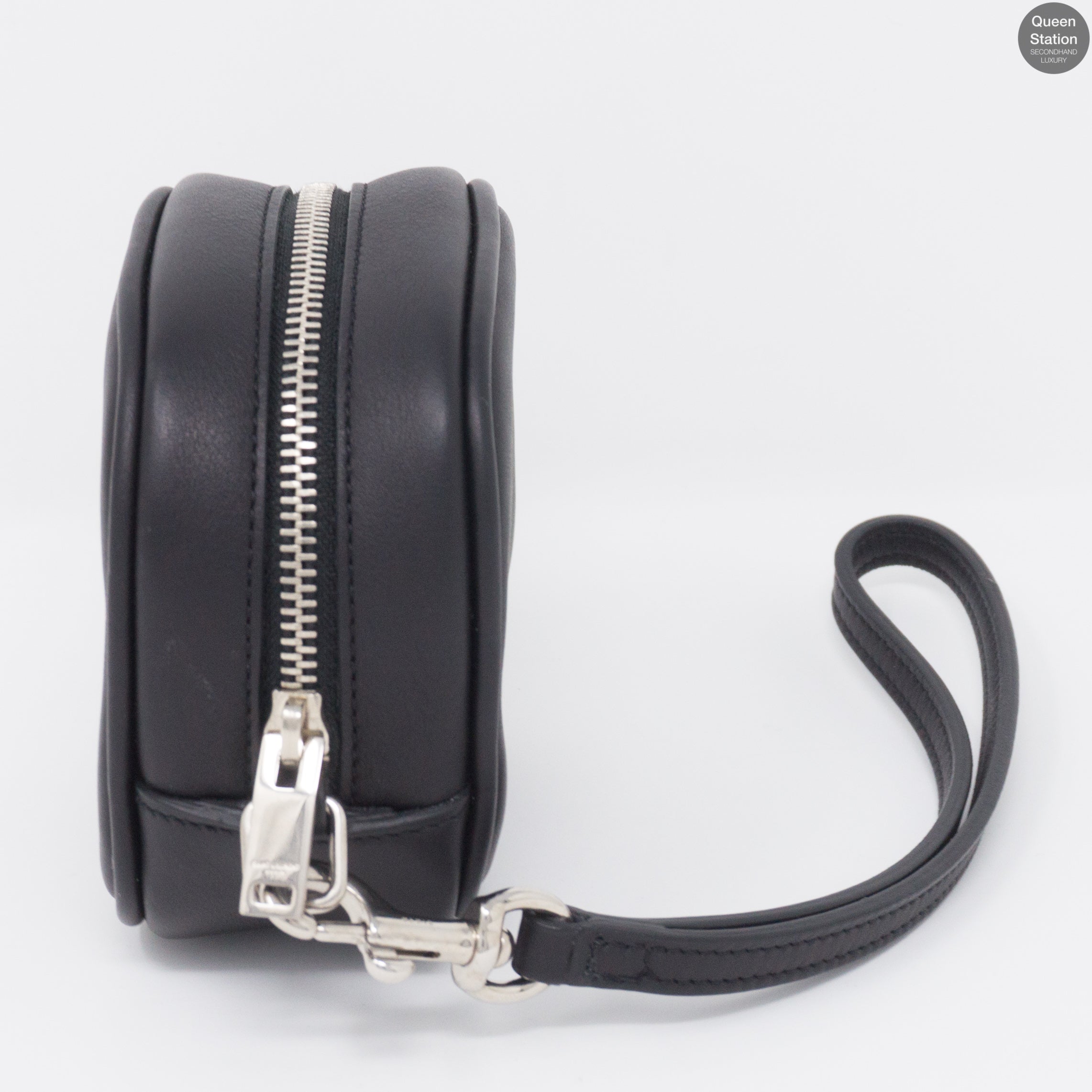 Monogrammed Black Leather Key Pouch