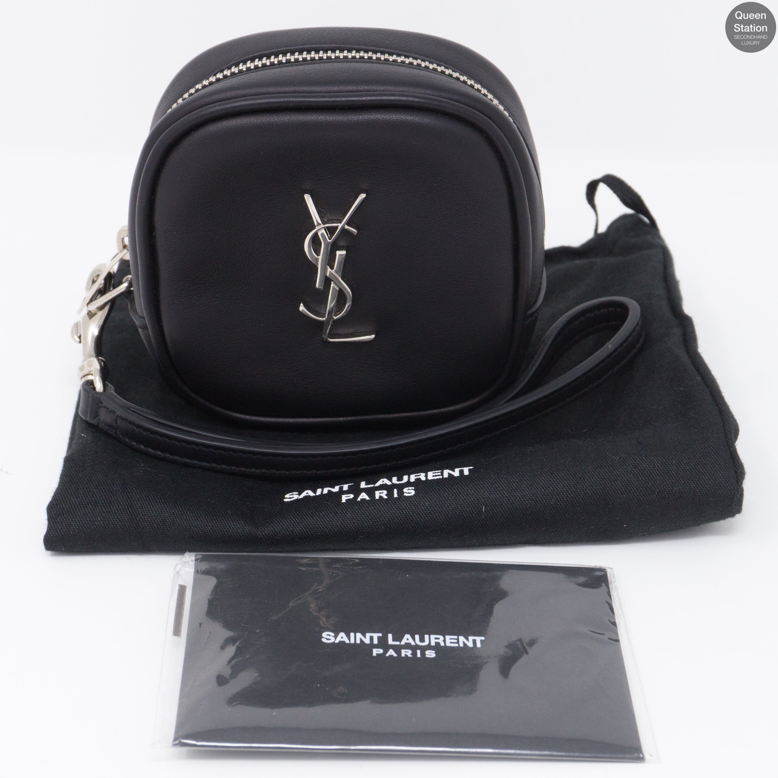 Monogrammed Black Leather Key Pouch