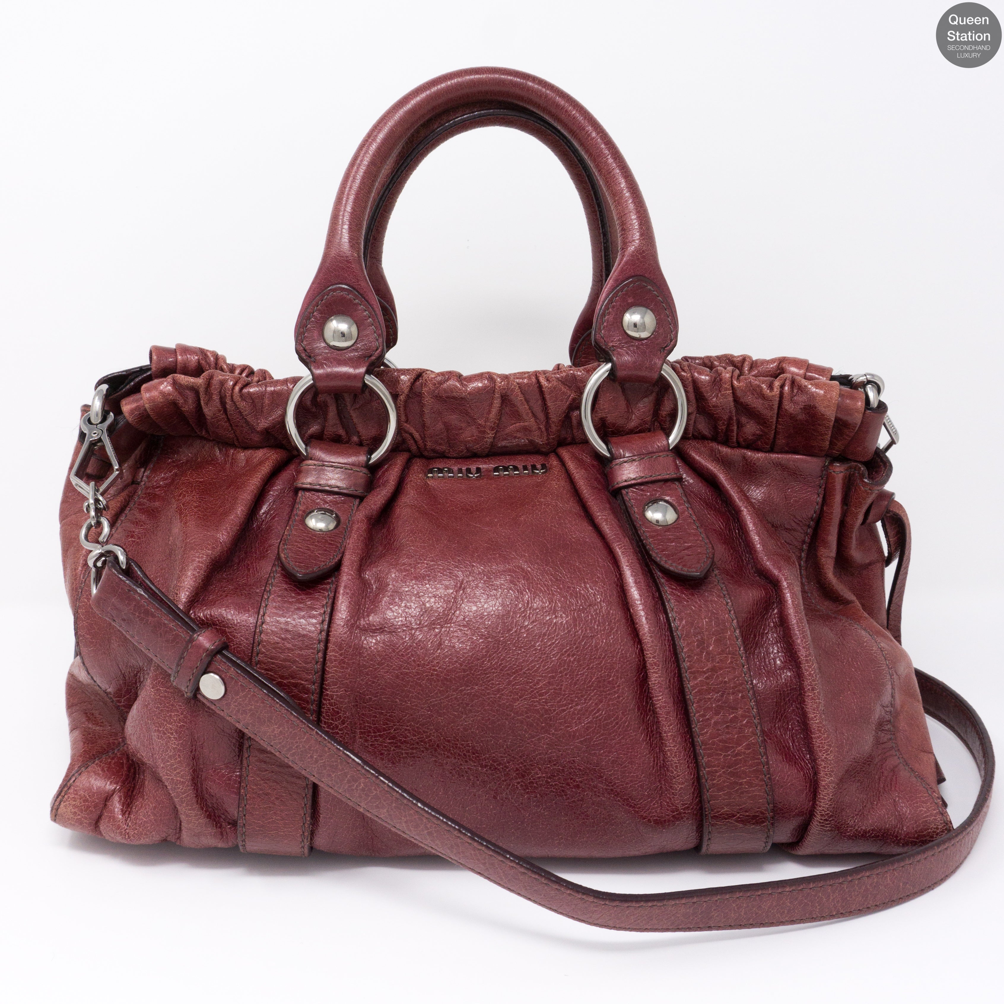 Two-way Burgundy Vitello Leather Bag