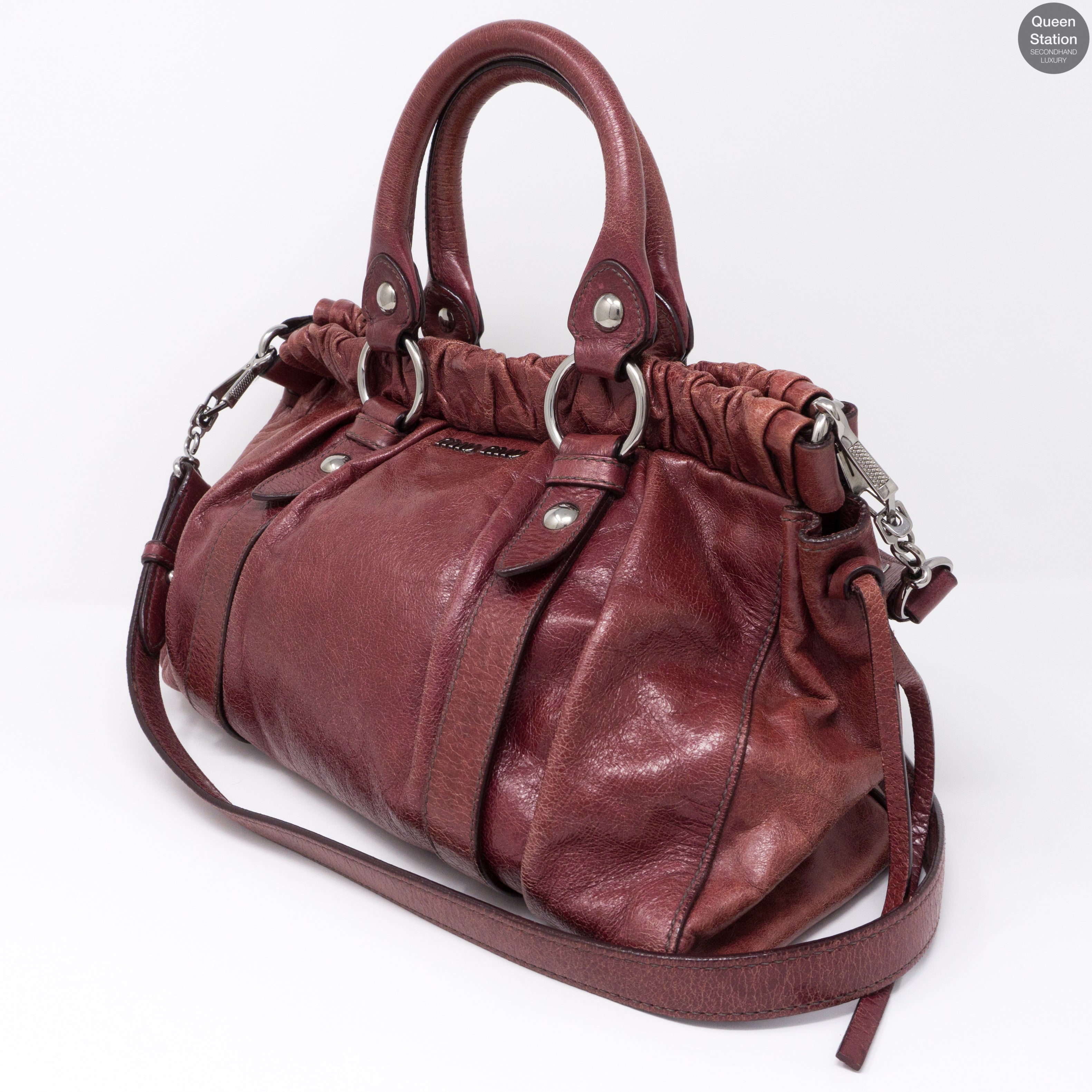 Two-way Burgundy Vitello Leather Bag