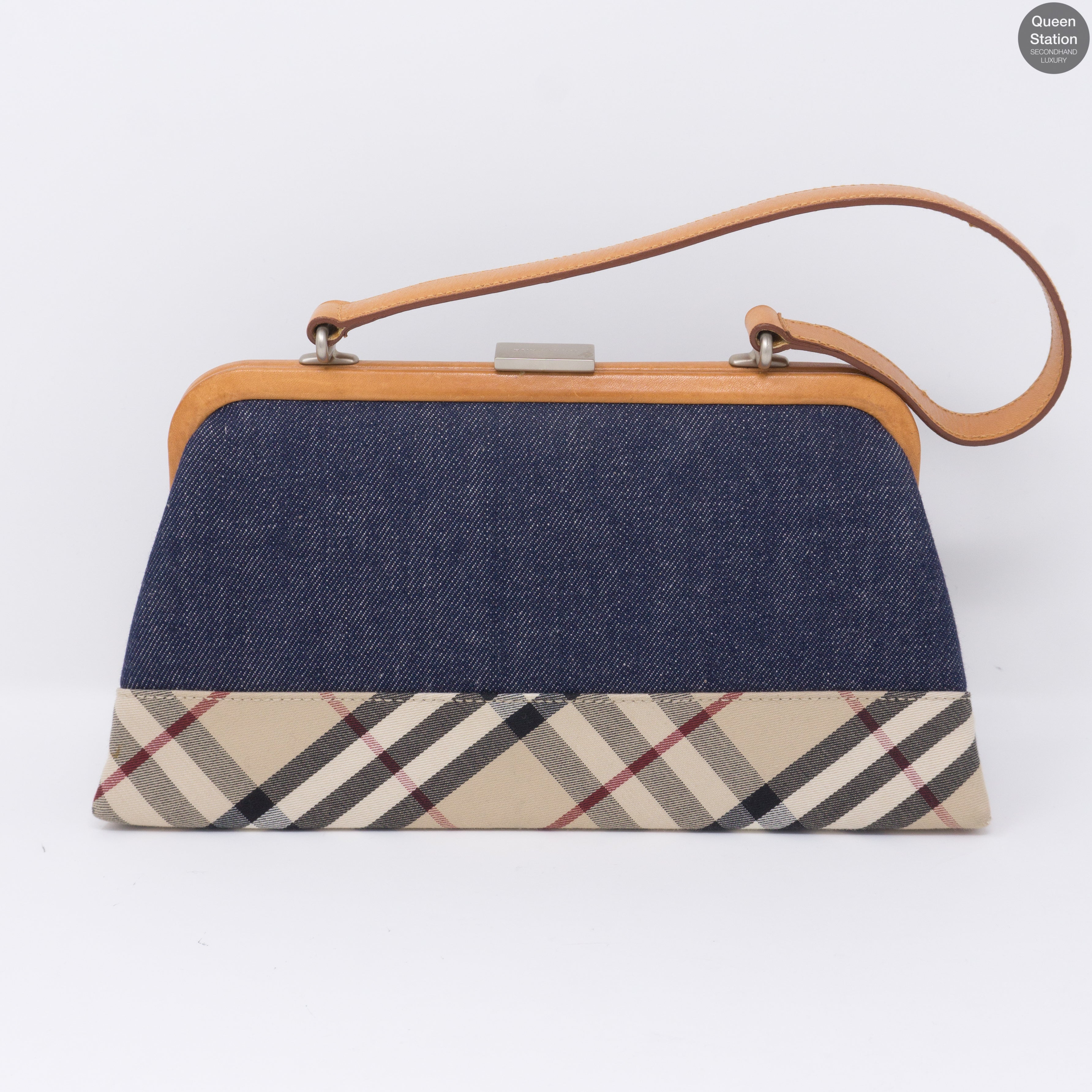 Blue Denim Checked Small Handbag