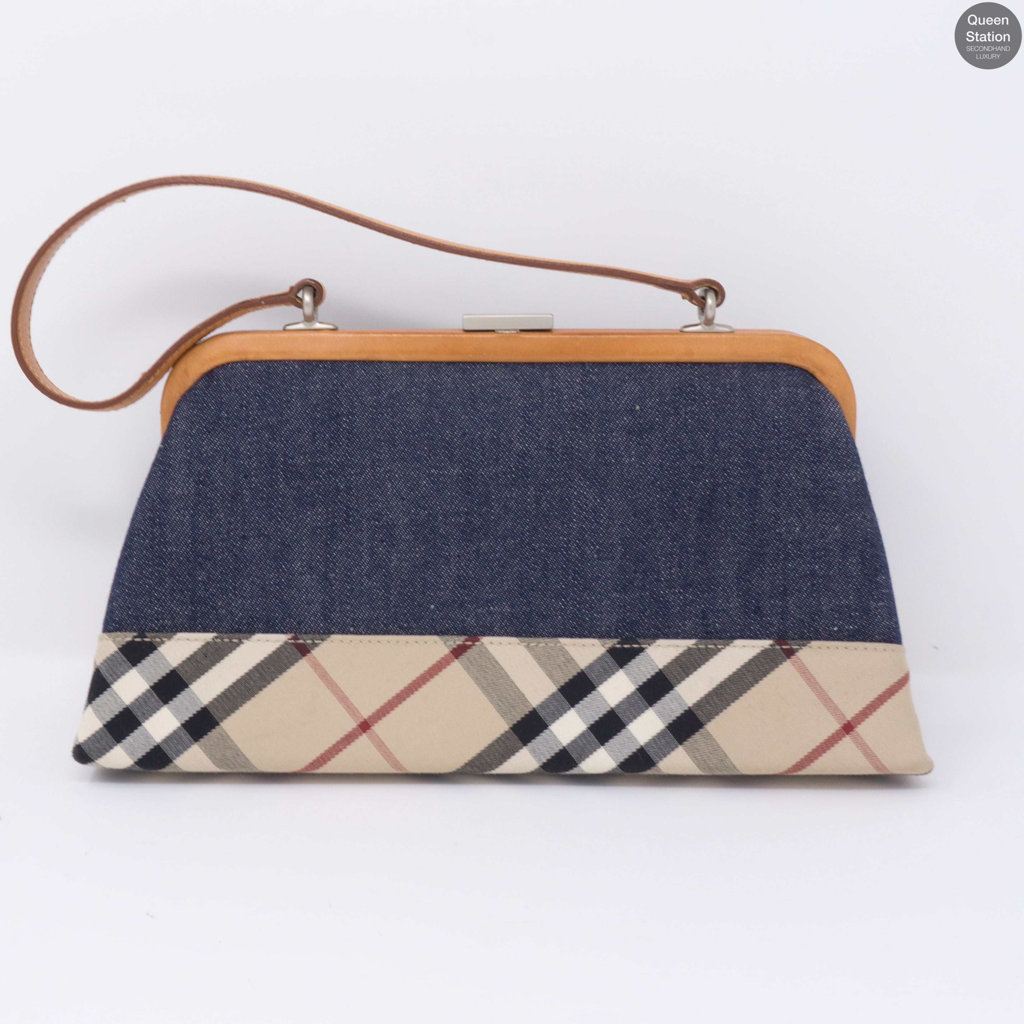 Blue Denim Checked Small Handbag