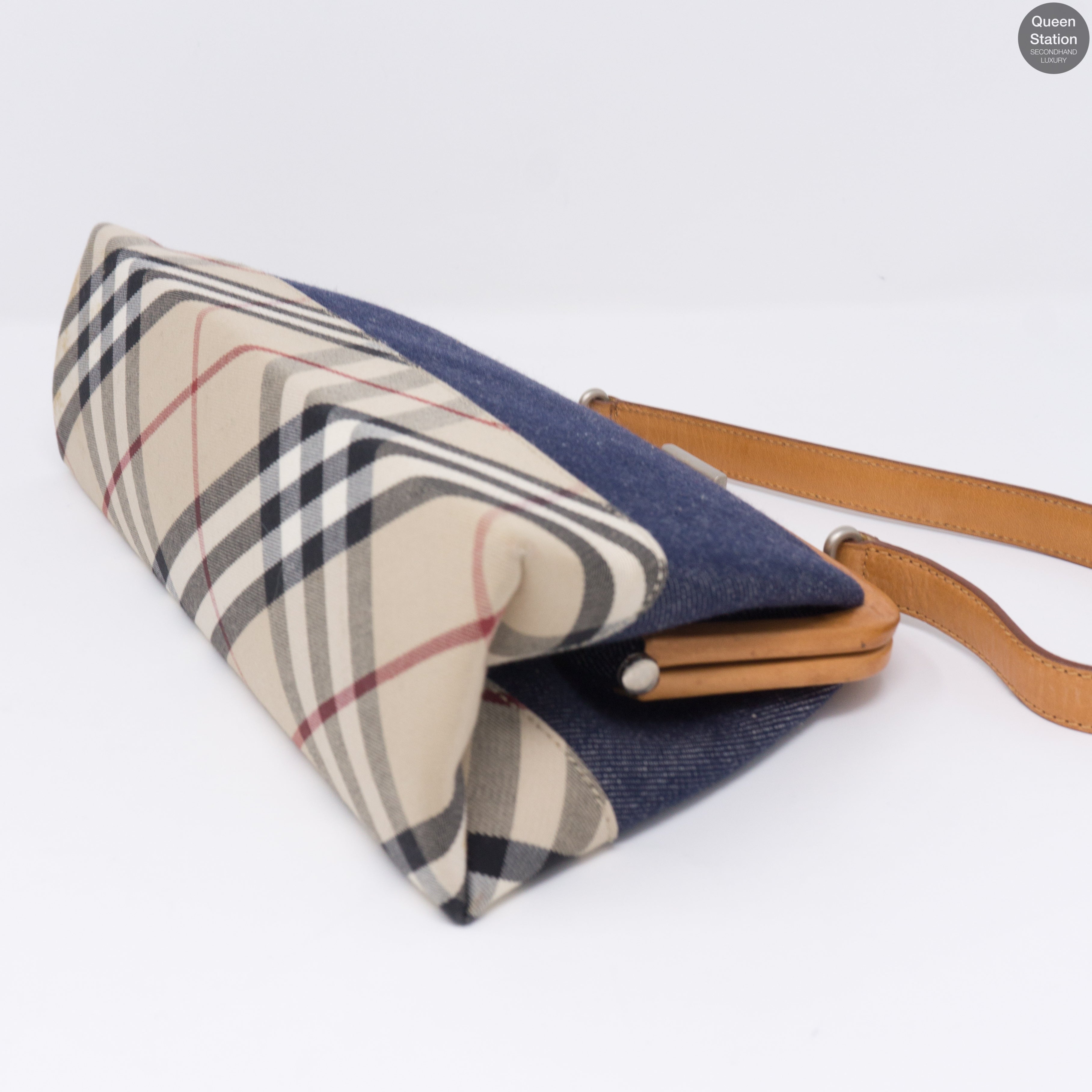 Blue Denim Checked Small Handbag