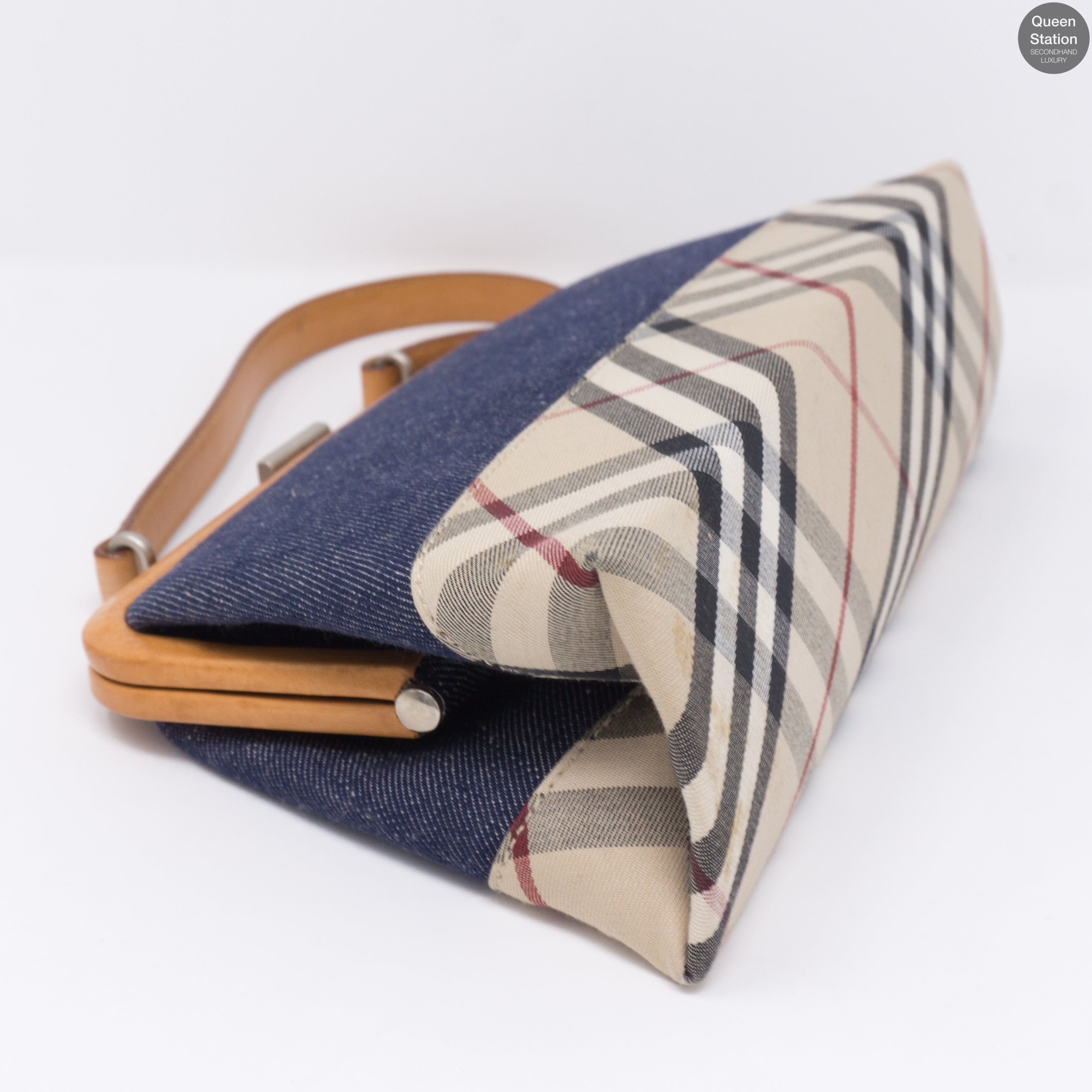 Blue Denim Checked Small Handbag