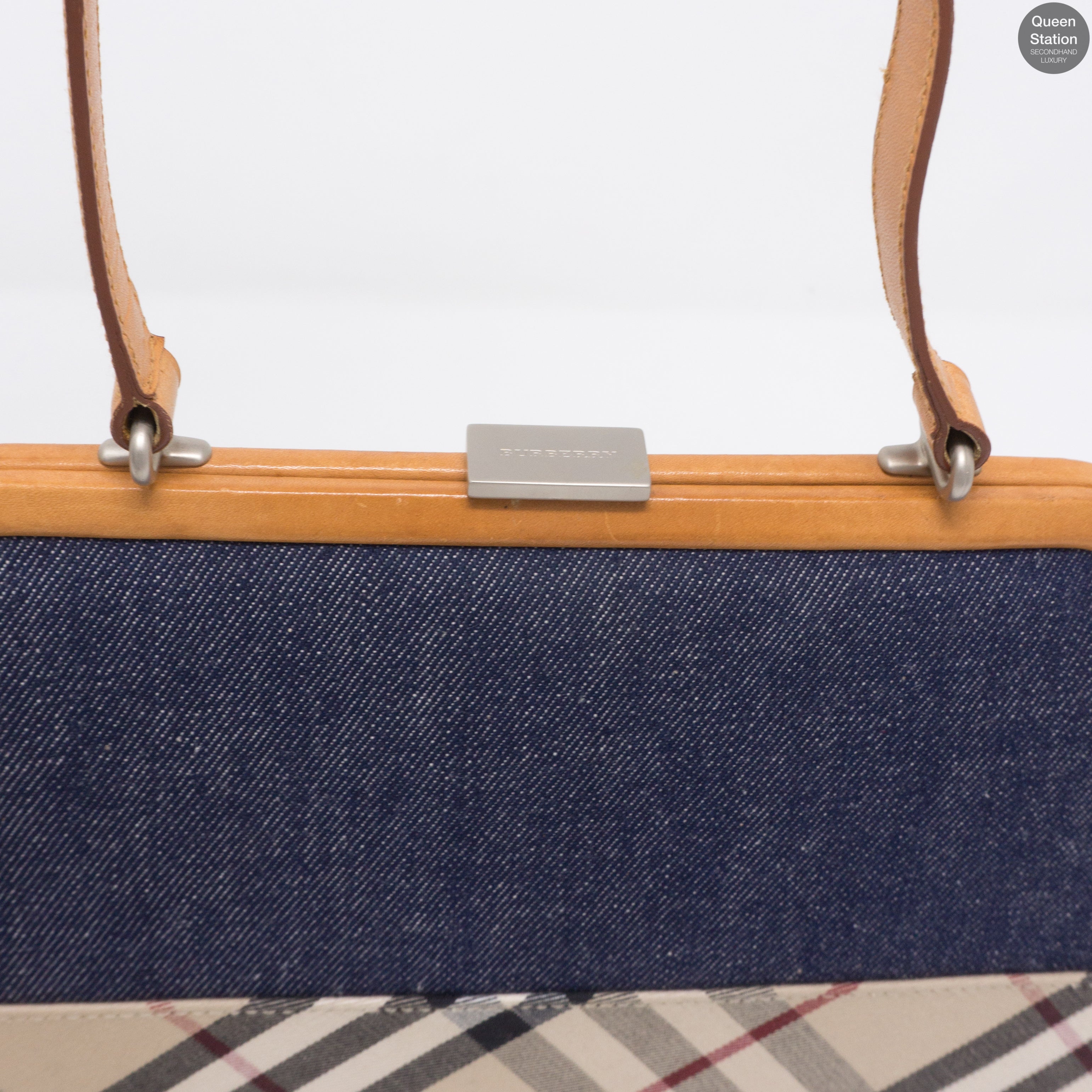 Blue Denim Checked Small Handbag