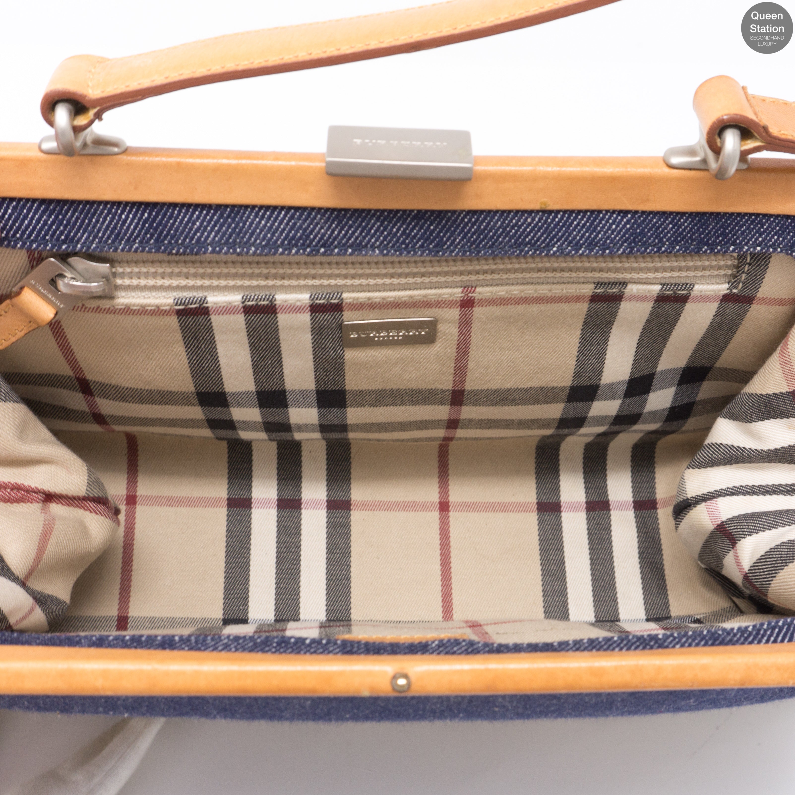 Blue Denim Checked Small Handbag