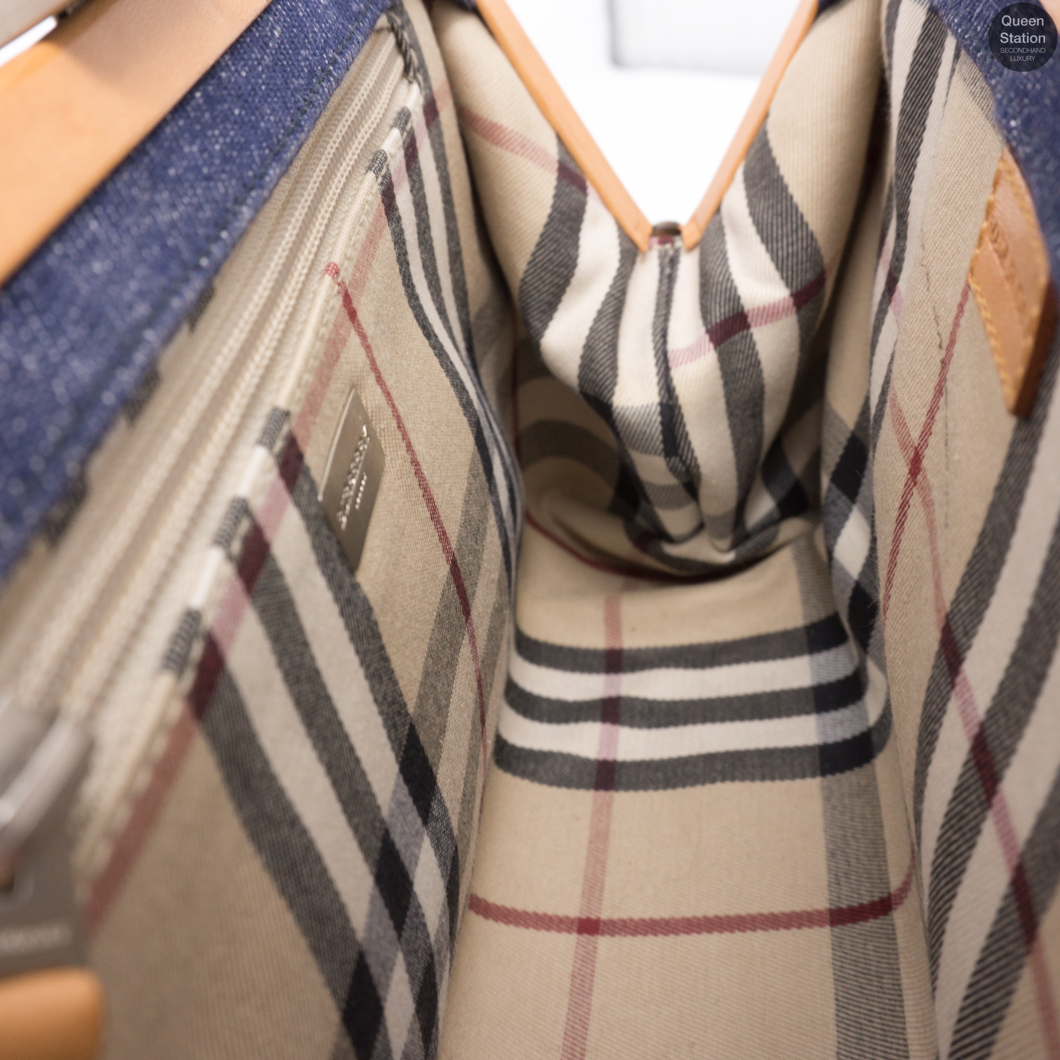 Blue Denim Checked Small Handbag