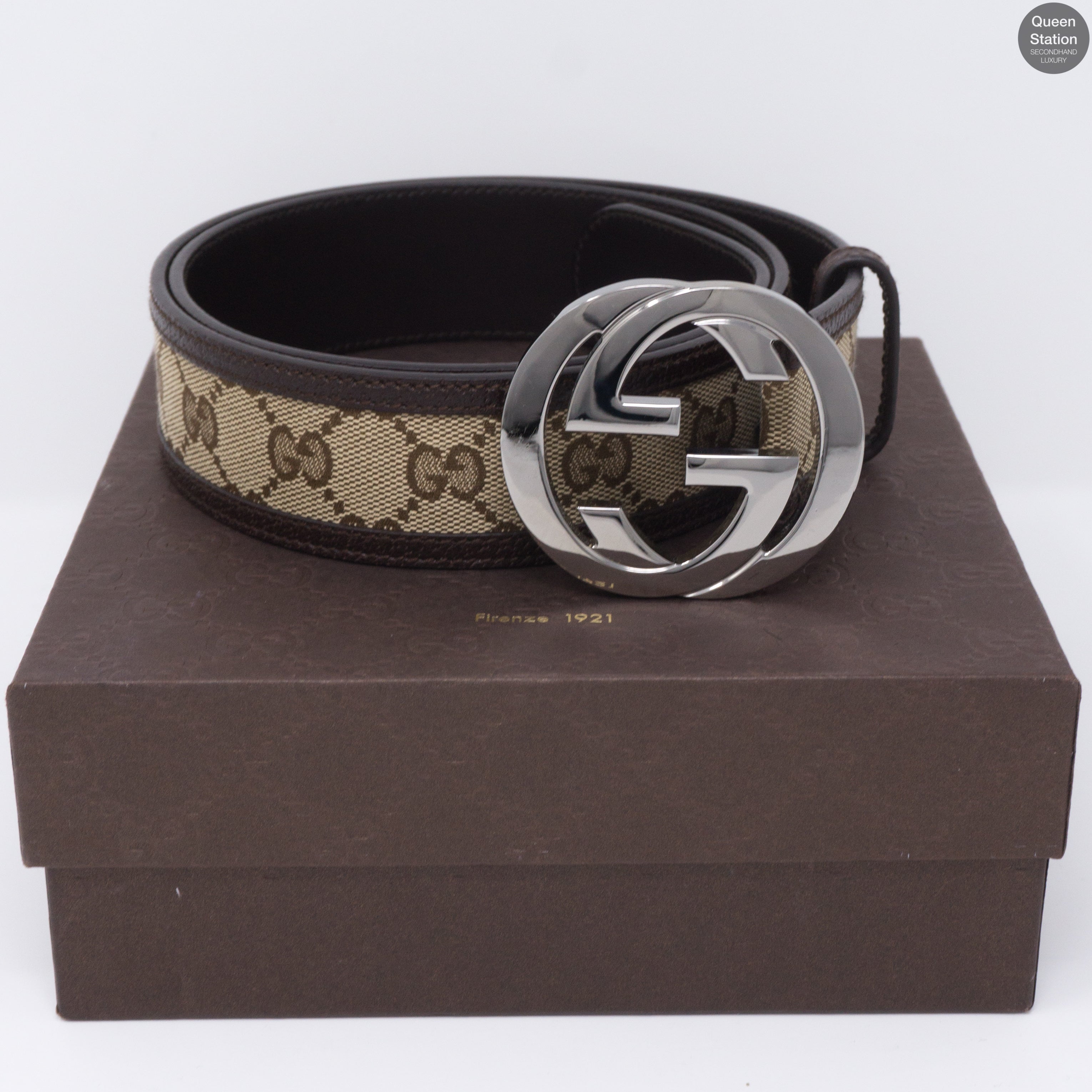Double G Buckle Monogram Belt 90 cm