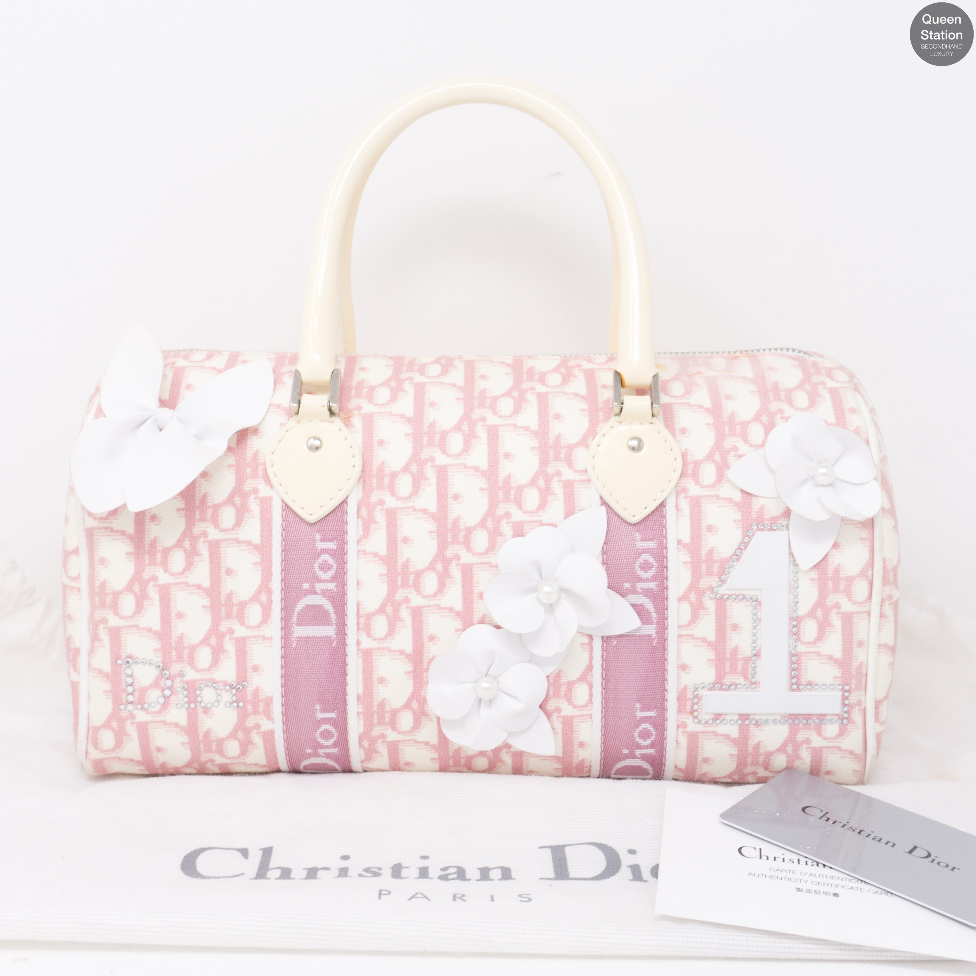 Pink Canvas Girly Flowers Boston Bag