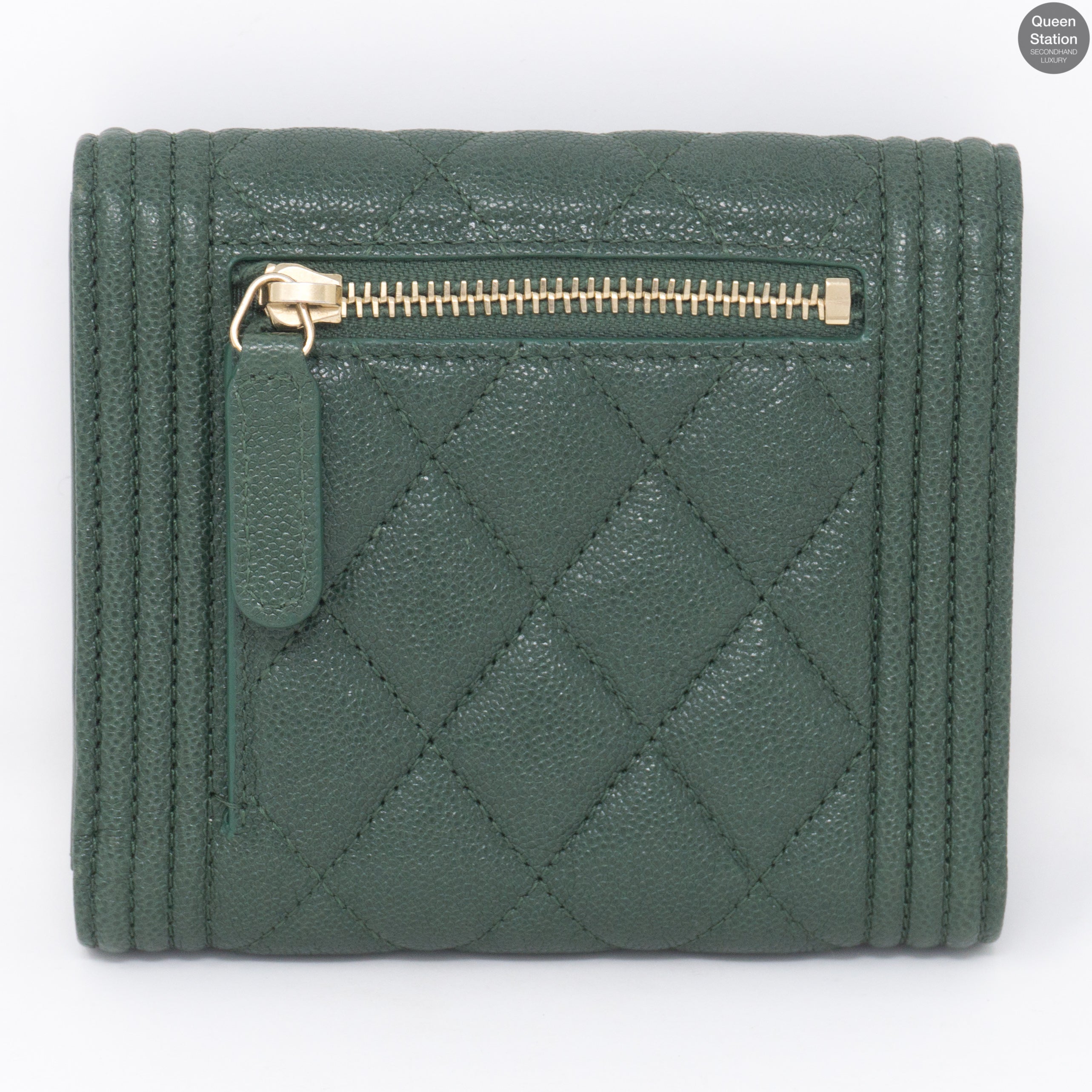 Boy Small Flap Wallet Green Caviarskin Leather