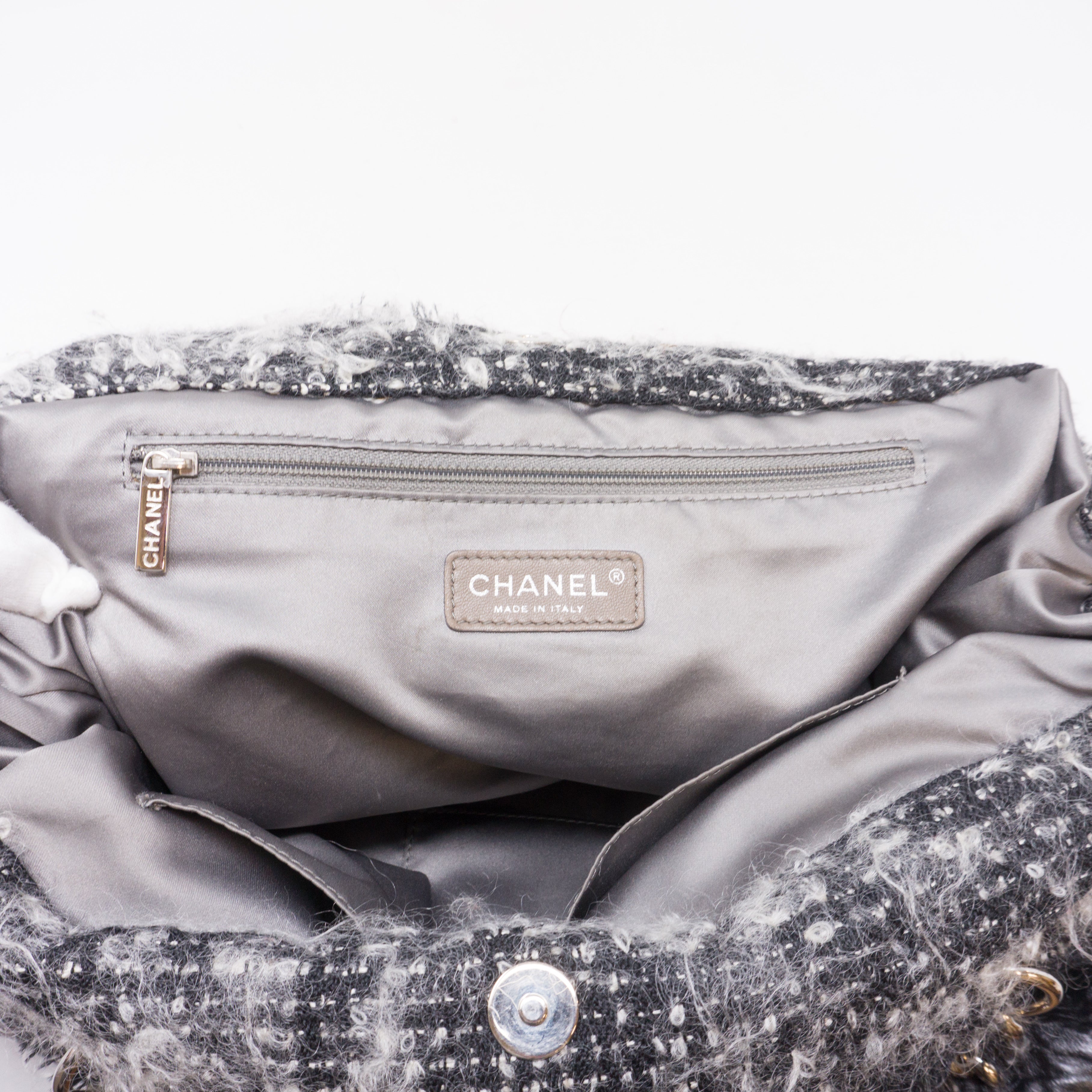 CC Leather And Tweed Chain Tote Bag