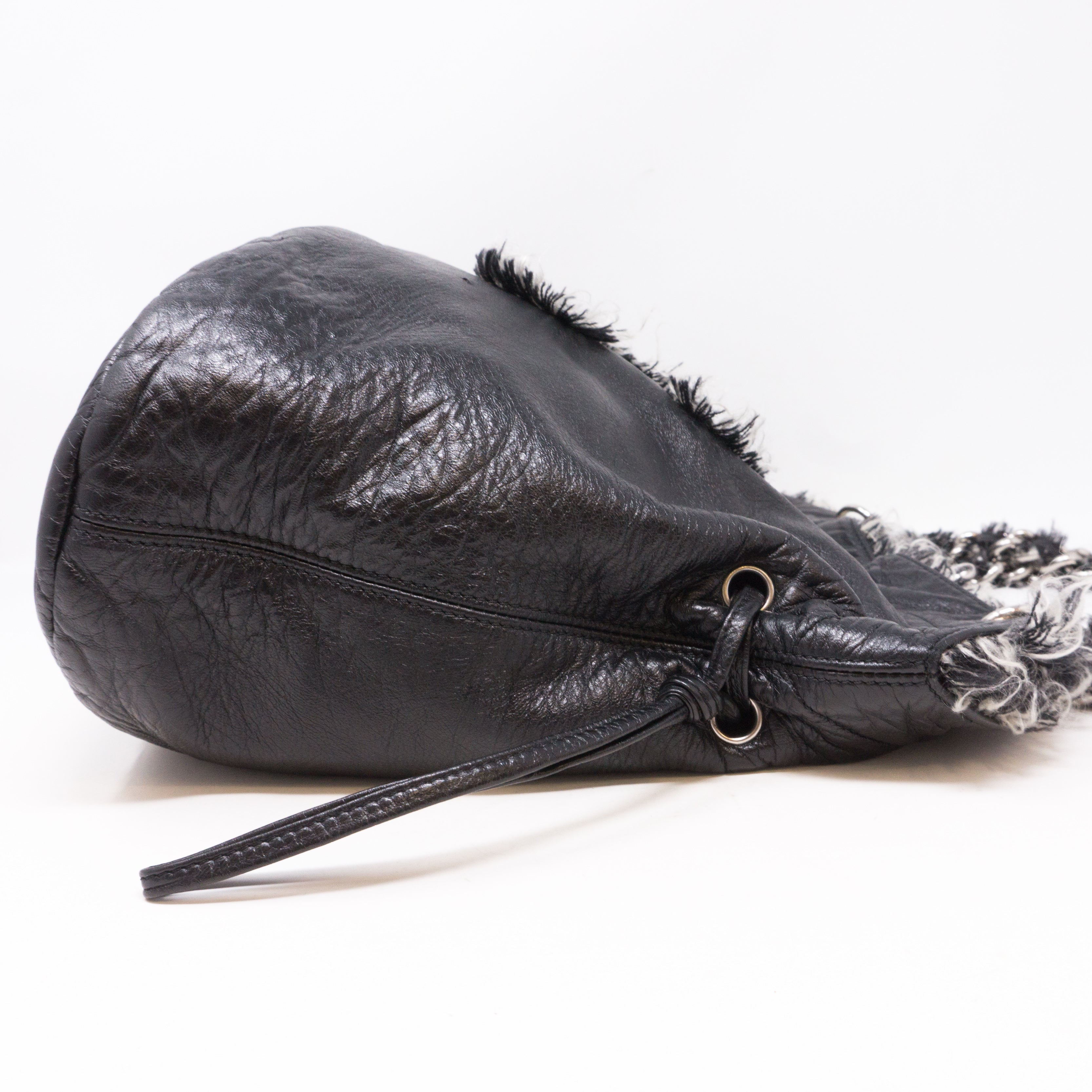 CC Leather And Tweed Chain Tote Bag
