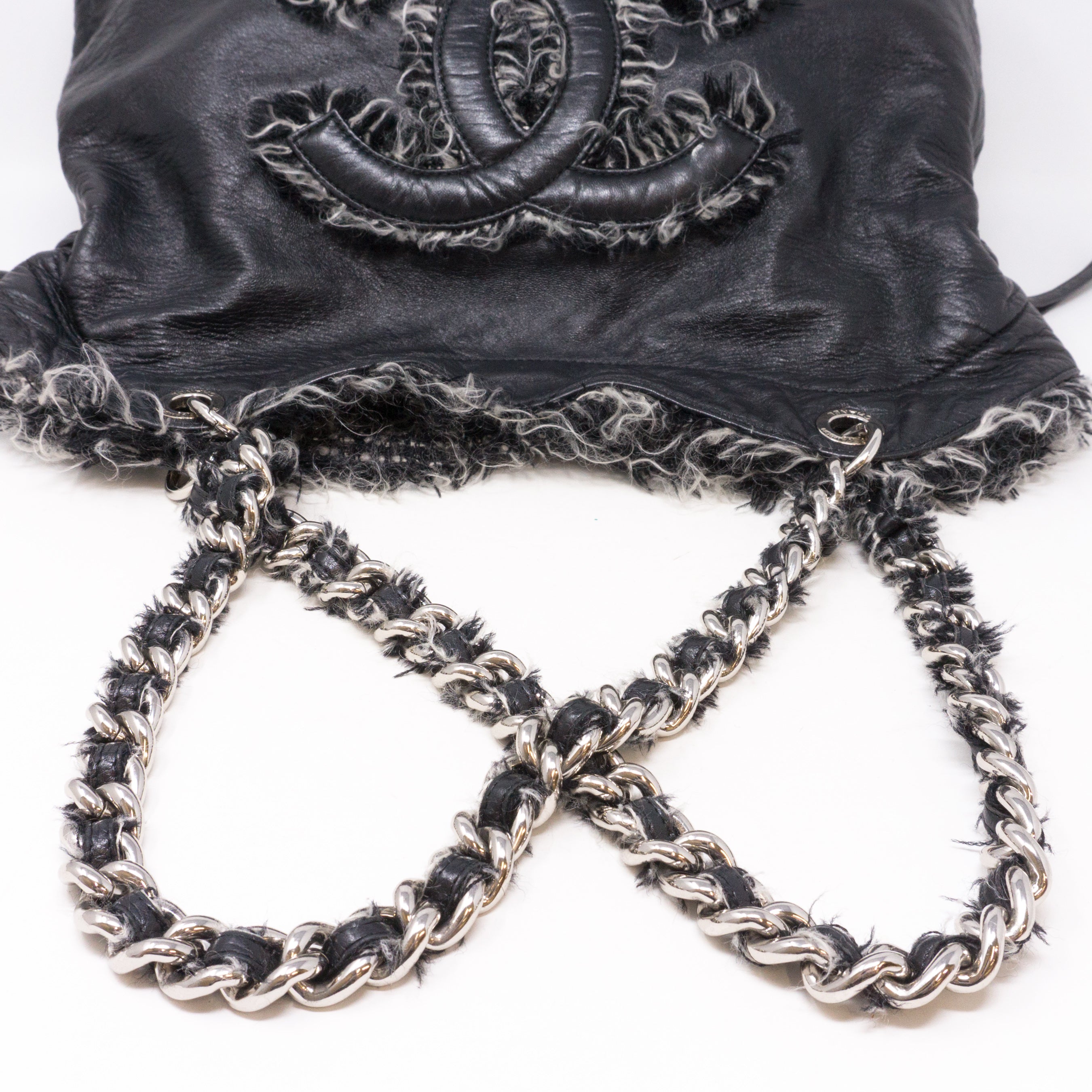 CC Leather And Tweed Chain Tote Bag