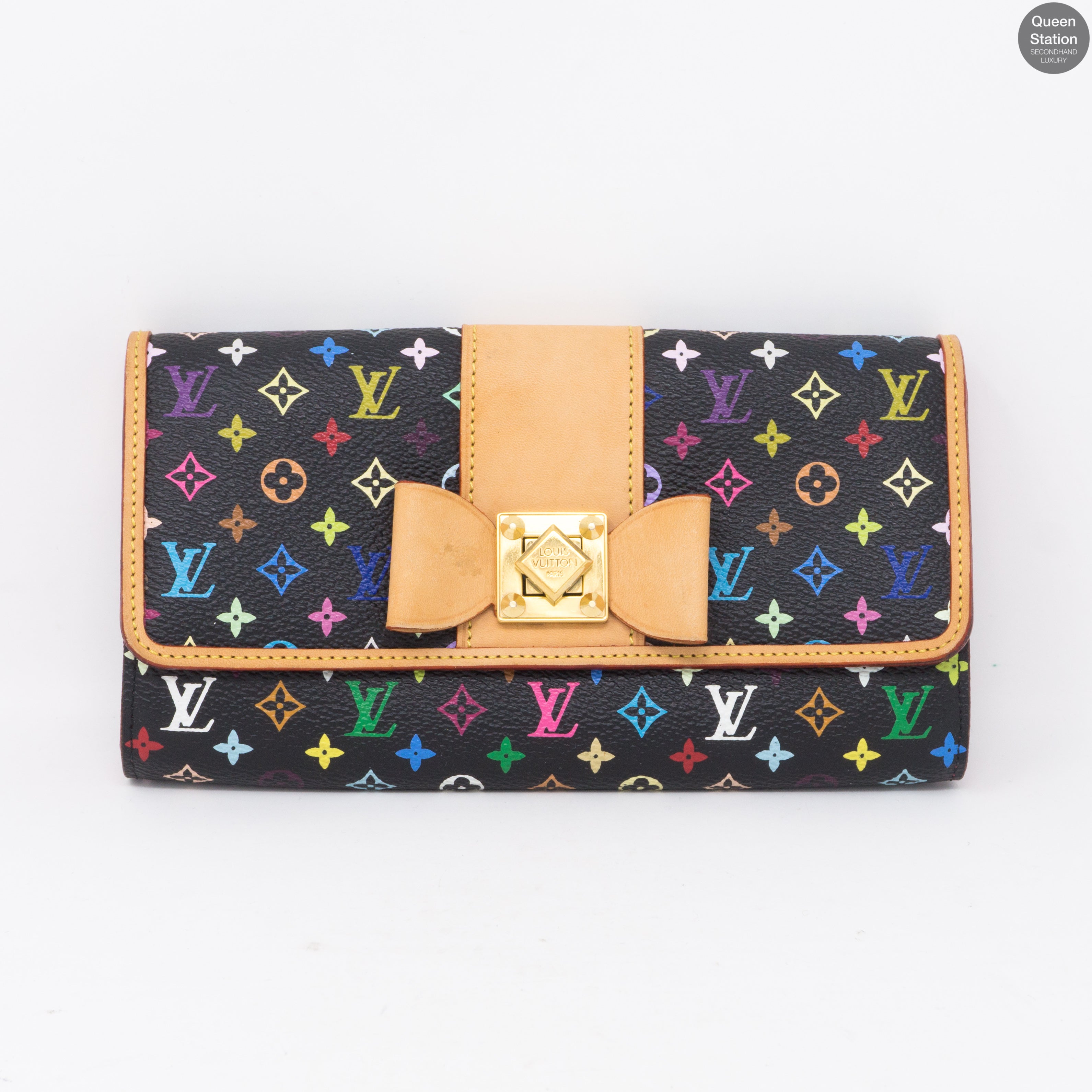 Pre-Loved Louis Vuitton Black Multicolor Sarah Noeud Bow Wallet