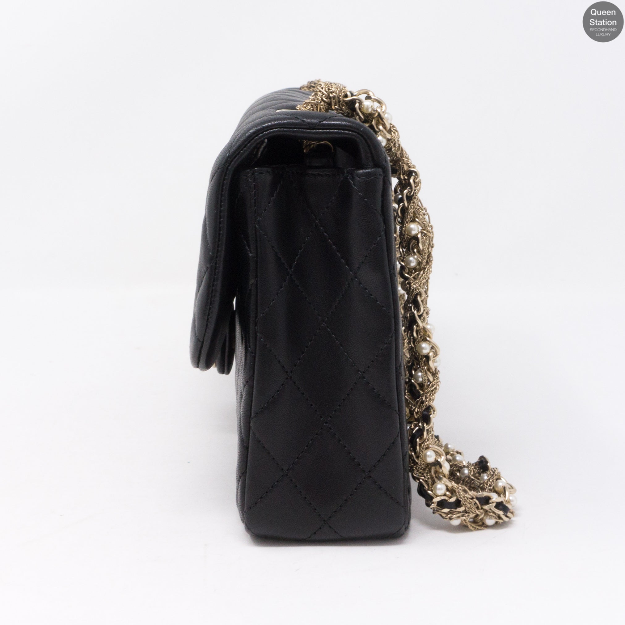 Westminster Pearl Black Leather Tangled Chain Bag
