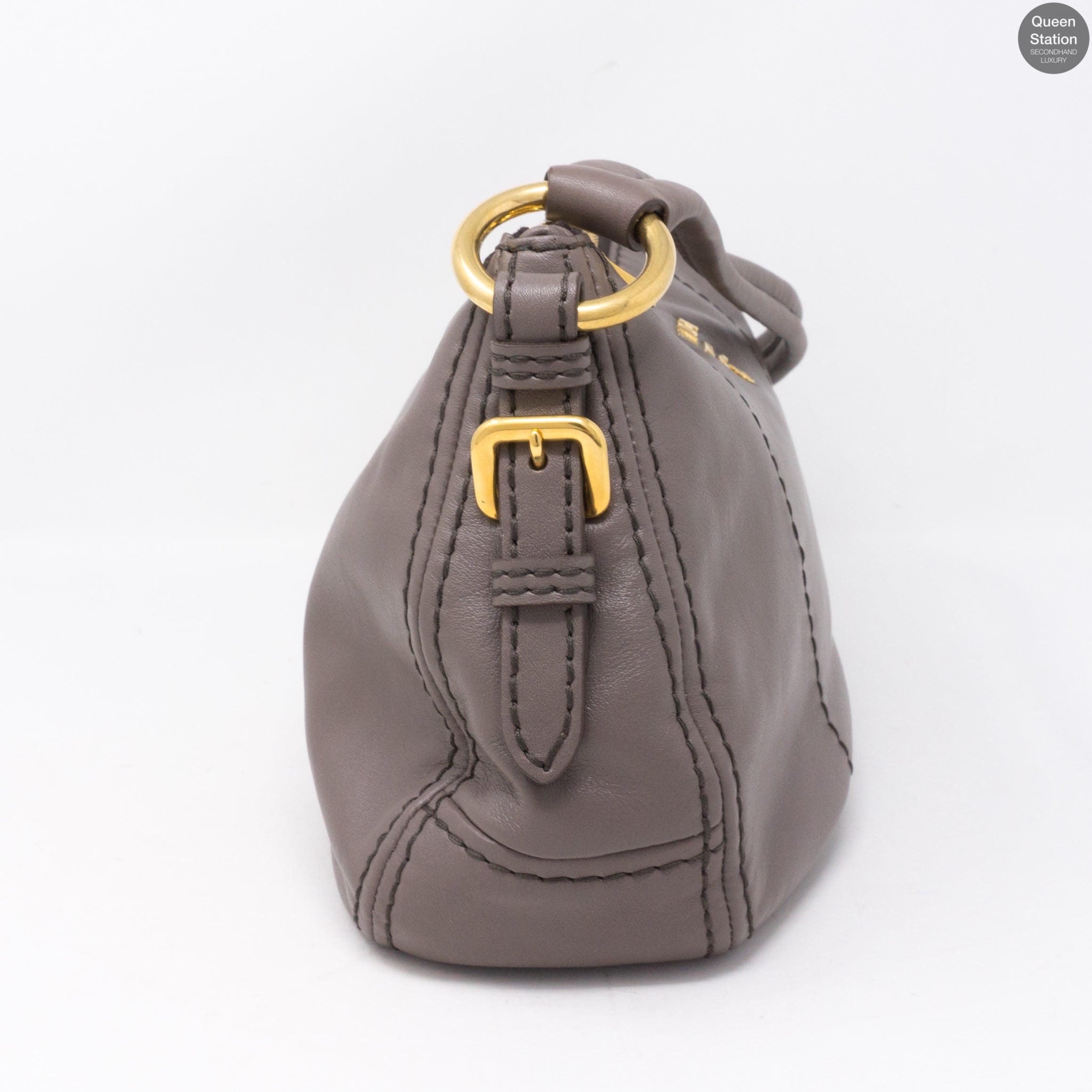 Grey Leather Shoulder Bag