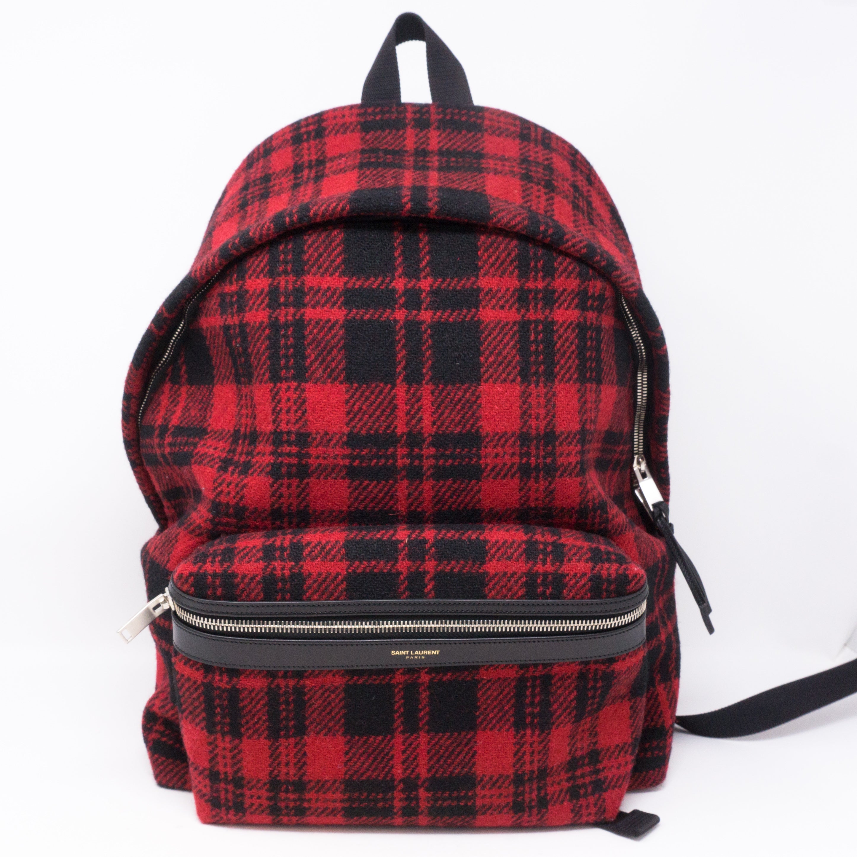 Red and Black Plaid Wool Backpack