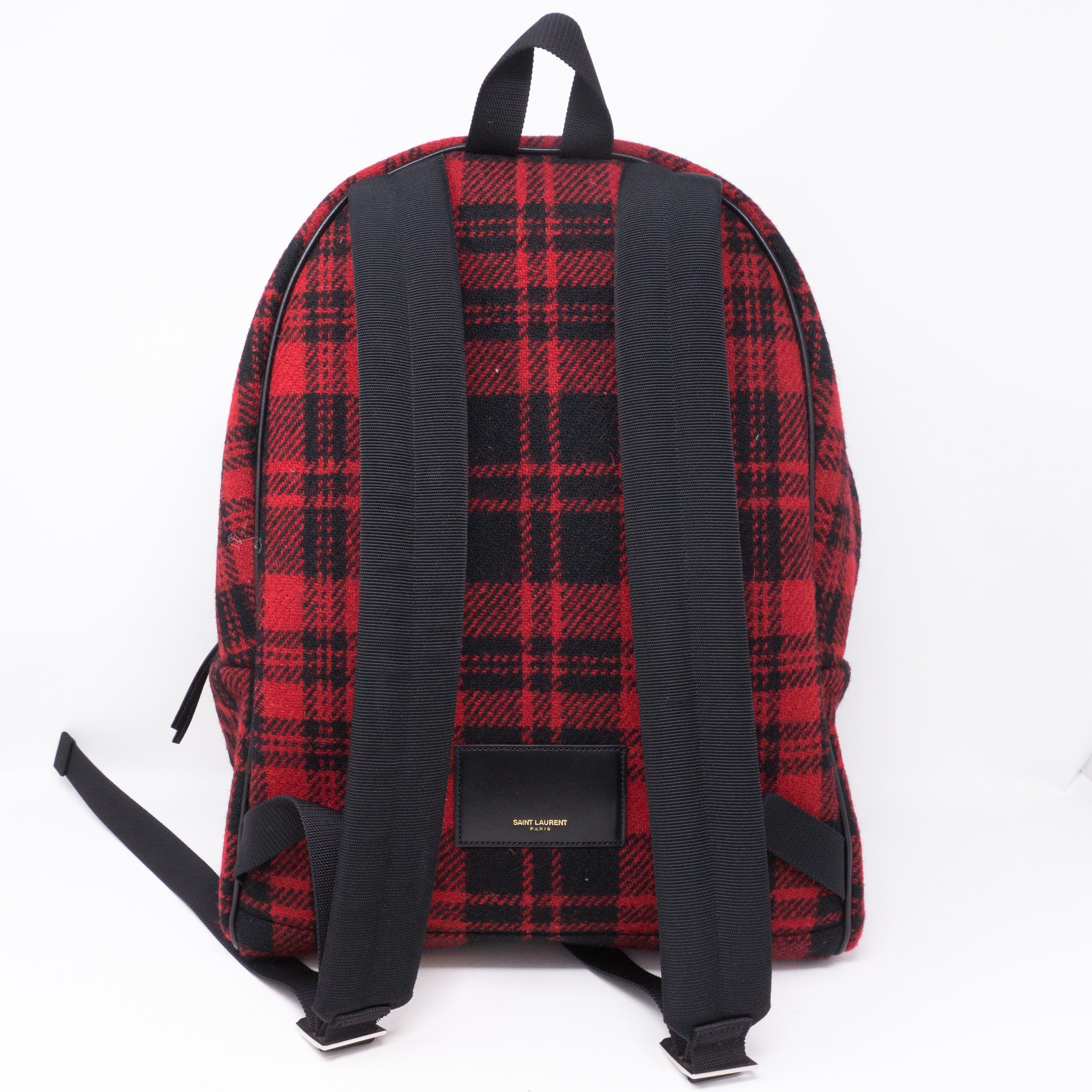 Red and Black Plaid Wool Backpack