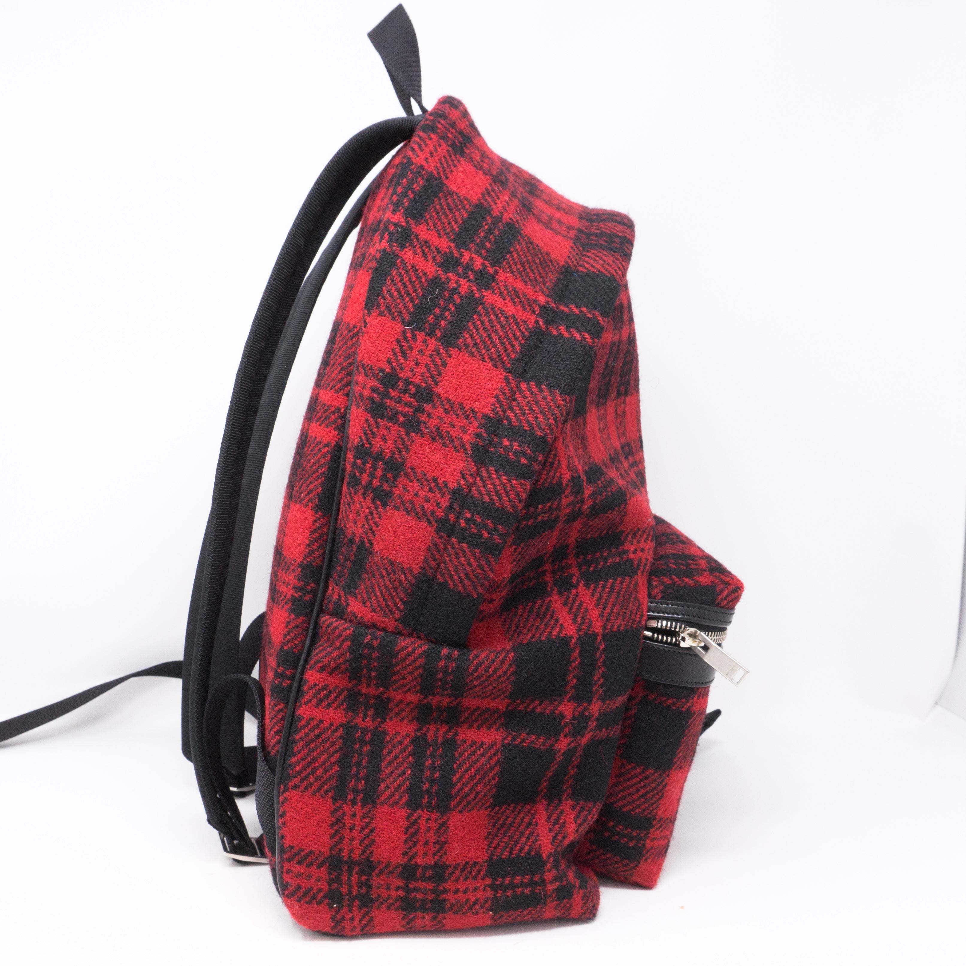 Red and Black Plaid Wool Backpack