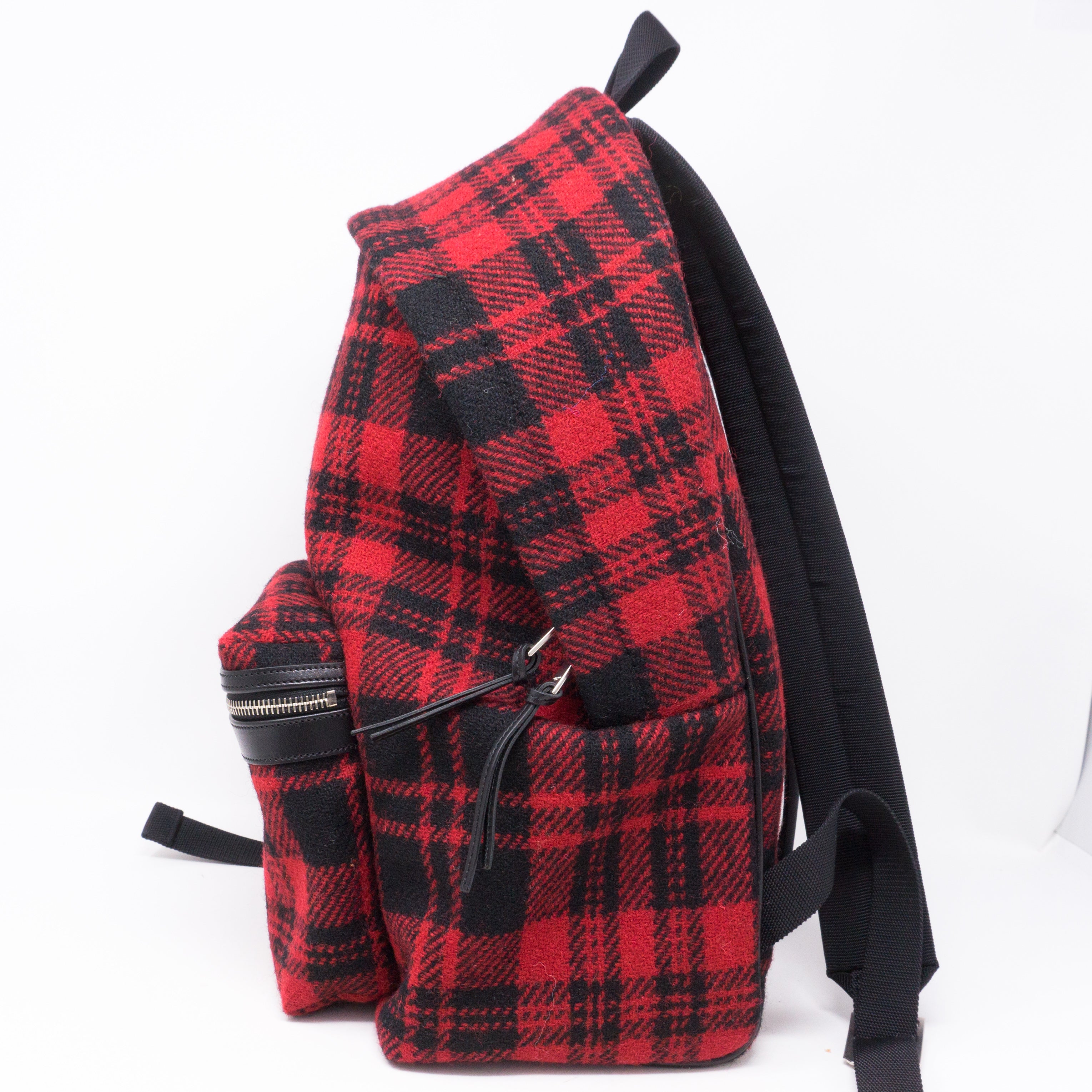 Red and Black Plaid Wool Backpack