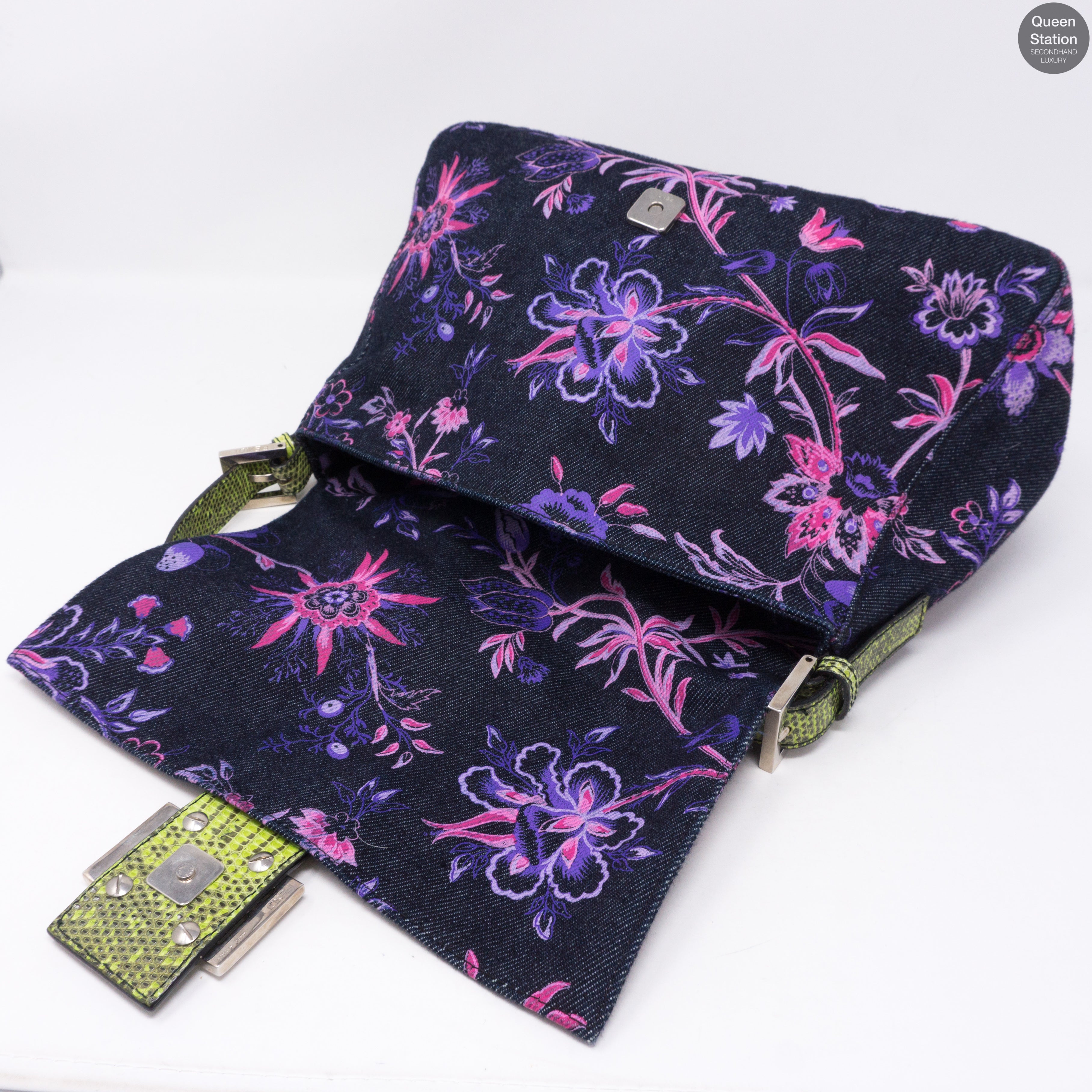 Zucca Mama Denim Embroidery Lizard Handle