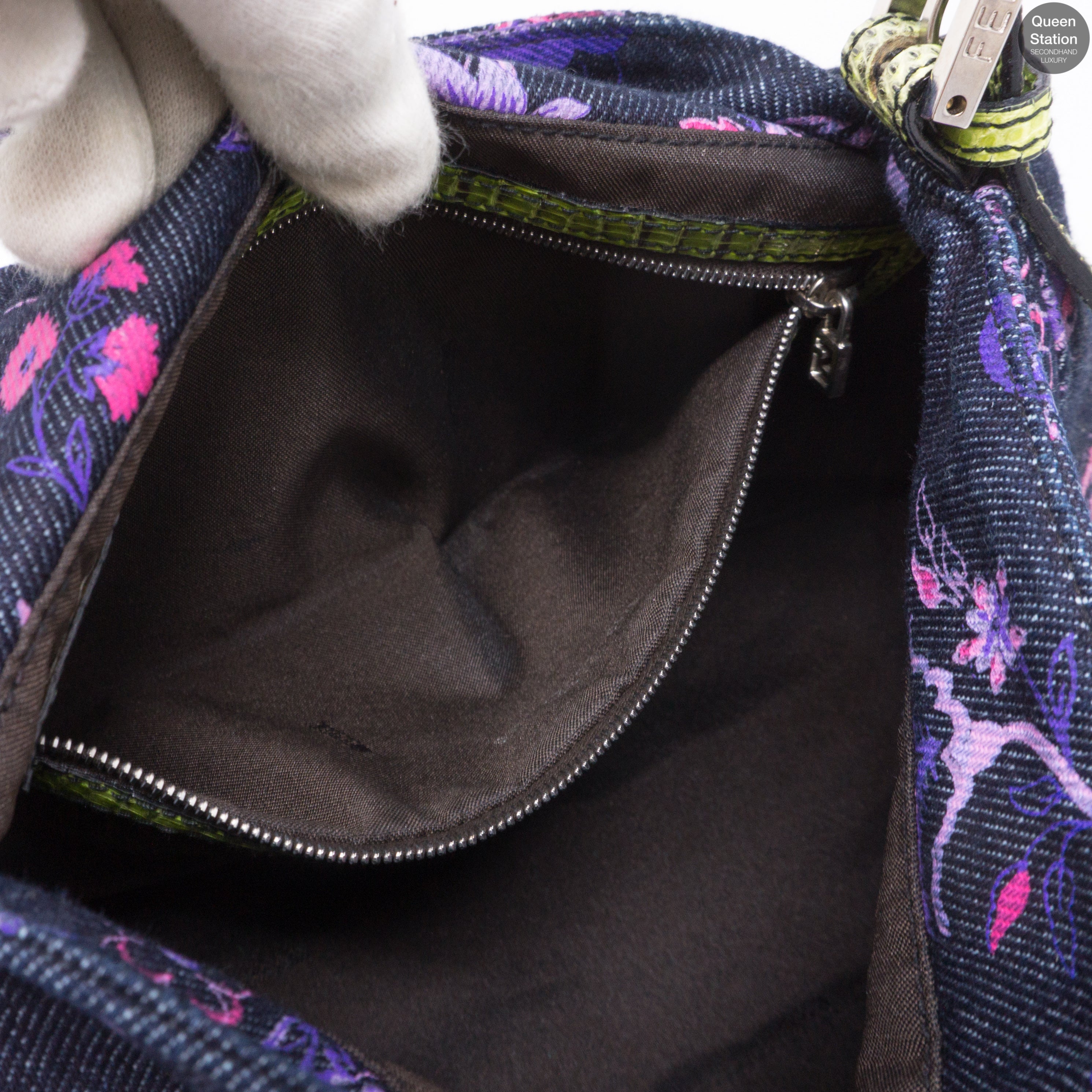 Zucca Mama Denim Embroidery Lizard Handle