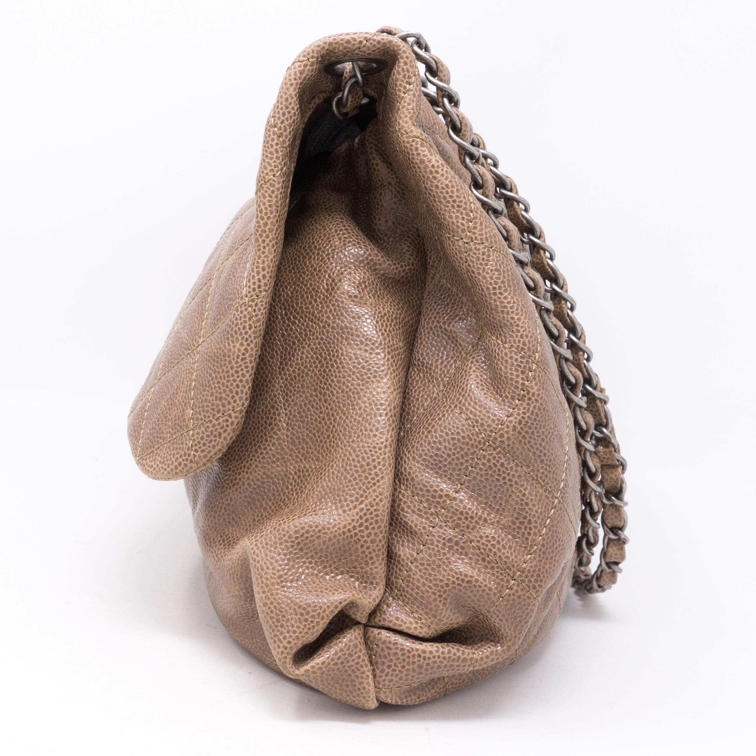 Quilted Glazed Caviar Leather Large Flap Bag