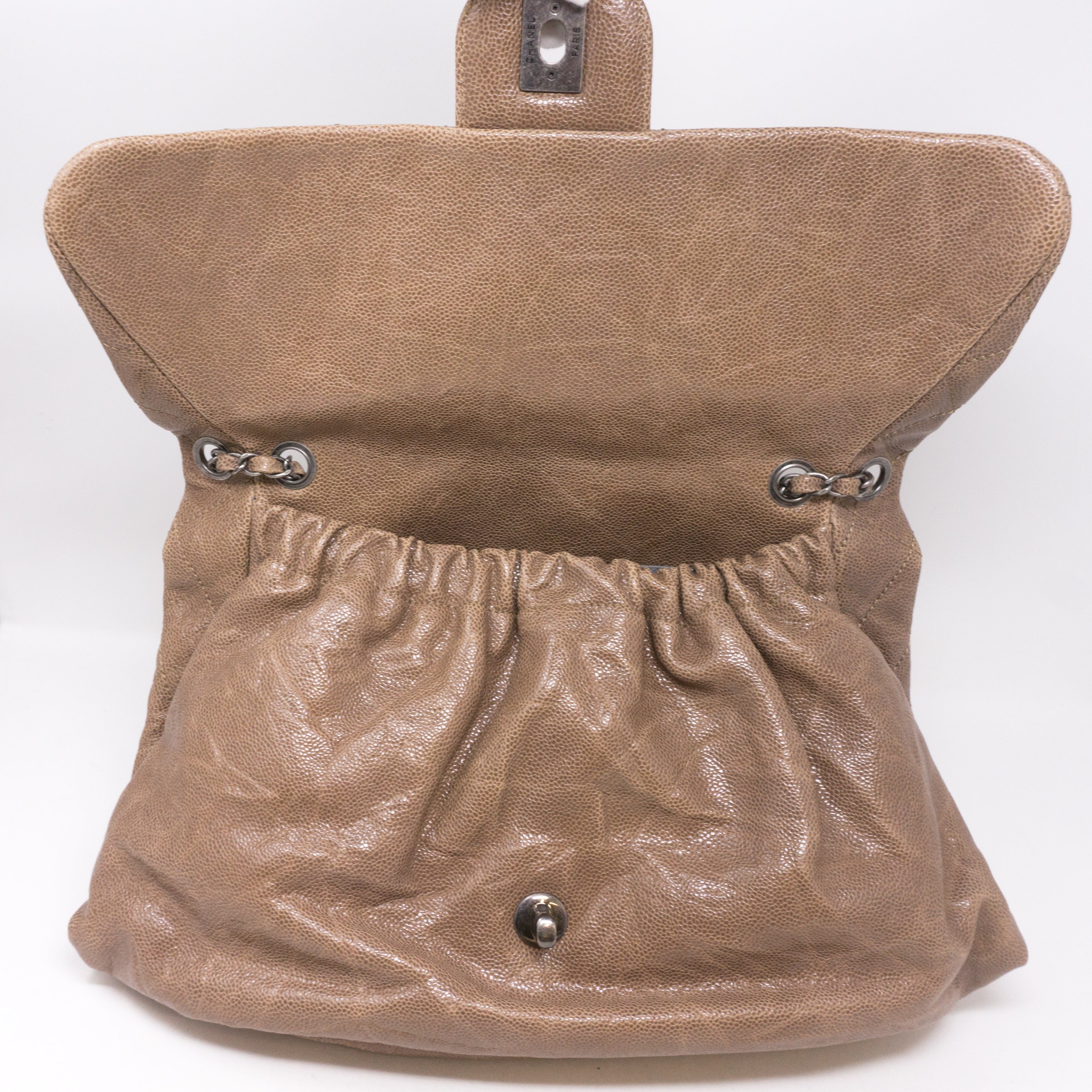 Quilted Glazed Caviar Leather Large Flap Bag