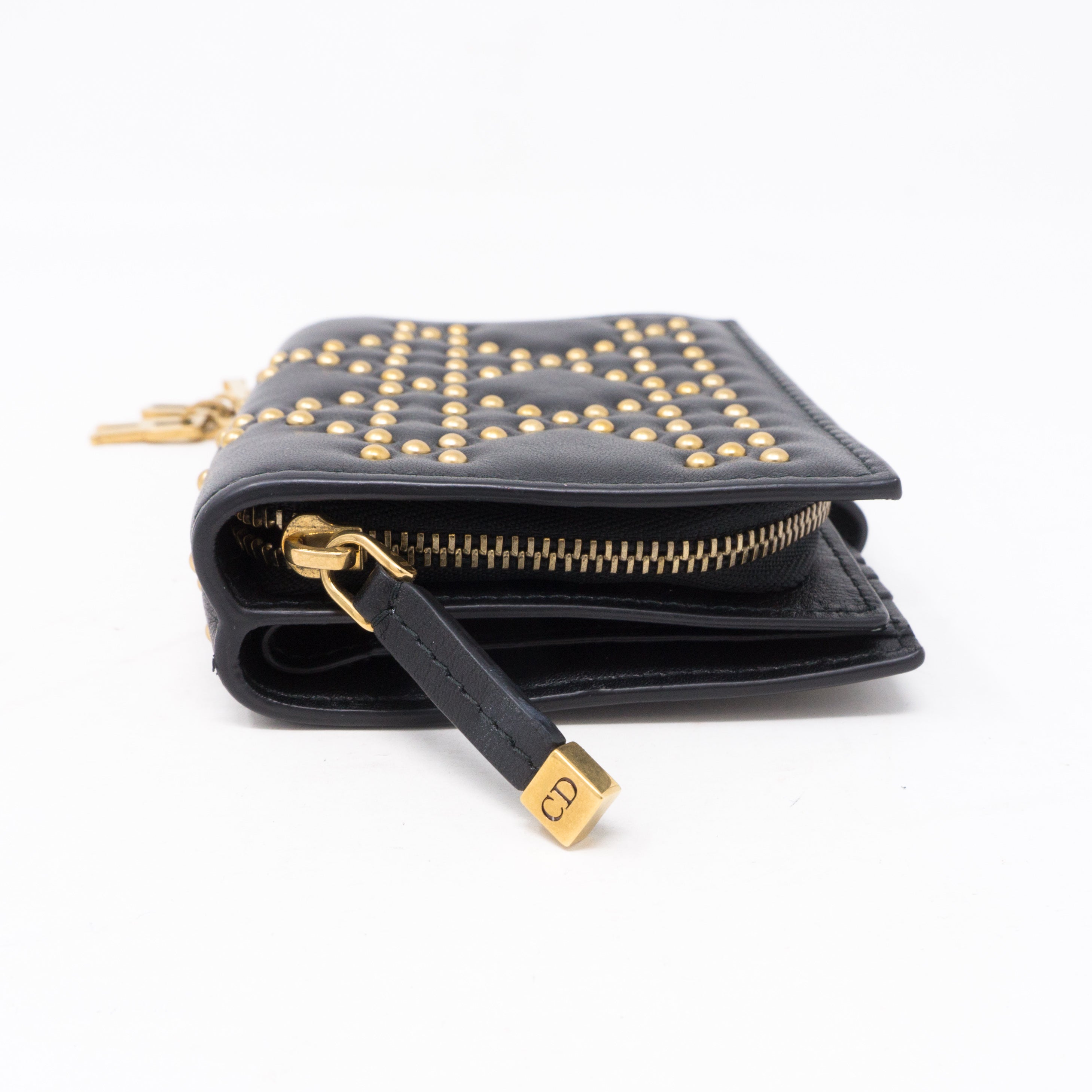 Lady Dior Black Lambskin Wallet Studded