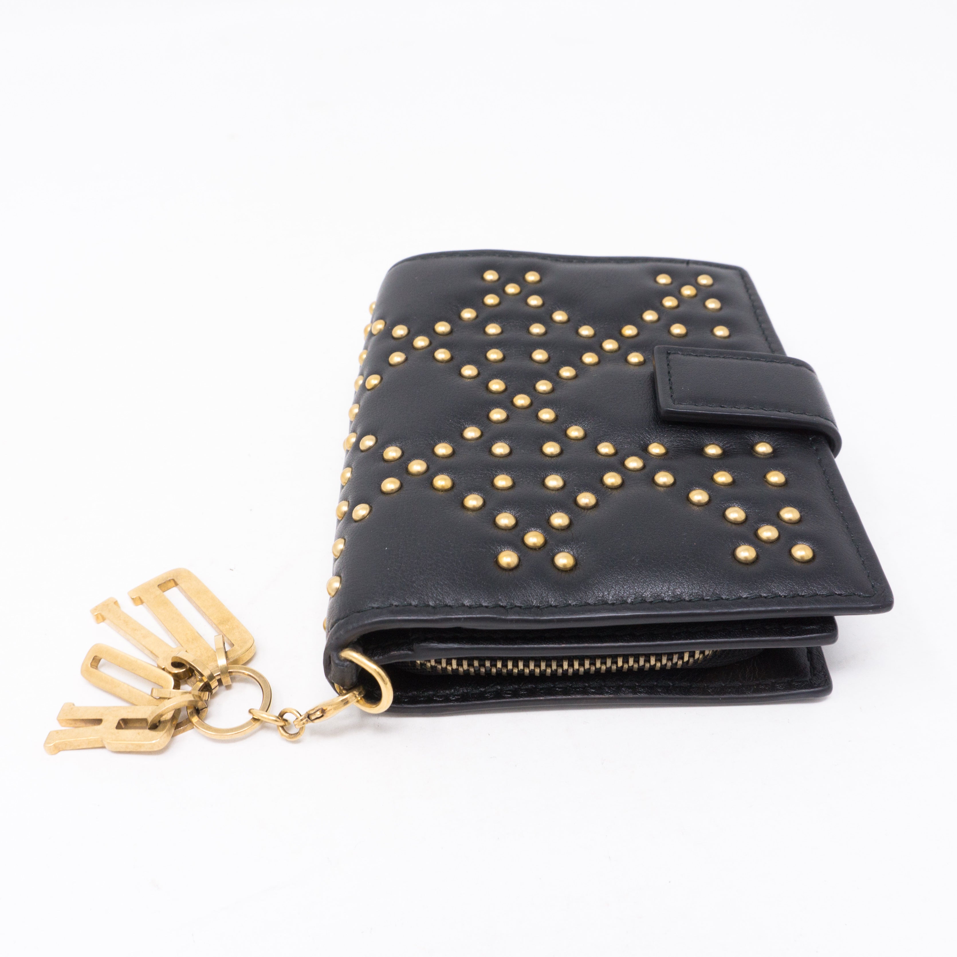 Lady Dior Black Lambskin Wallet Studded