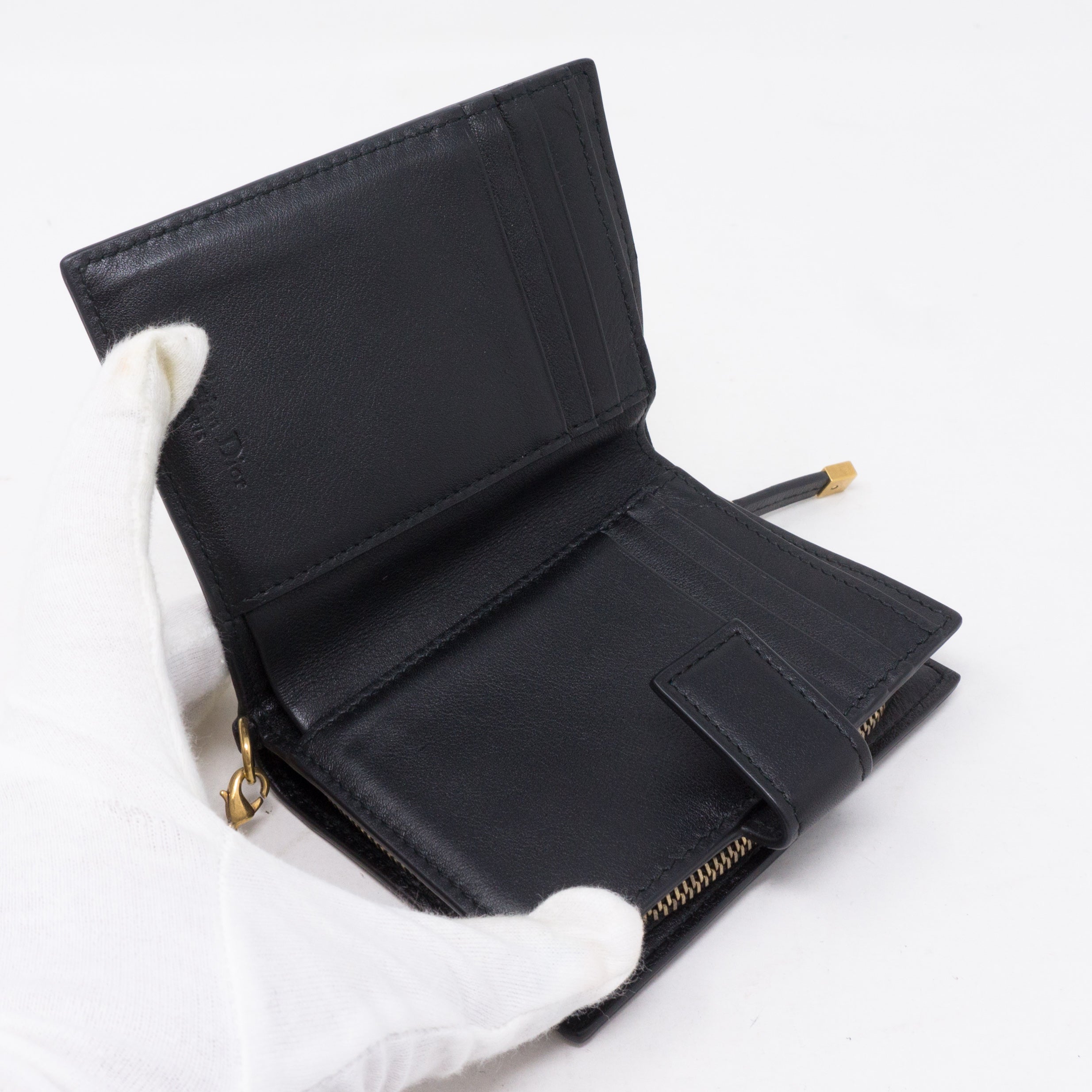Lady Dior Black Lambskin Wallet Studded