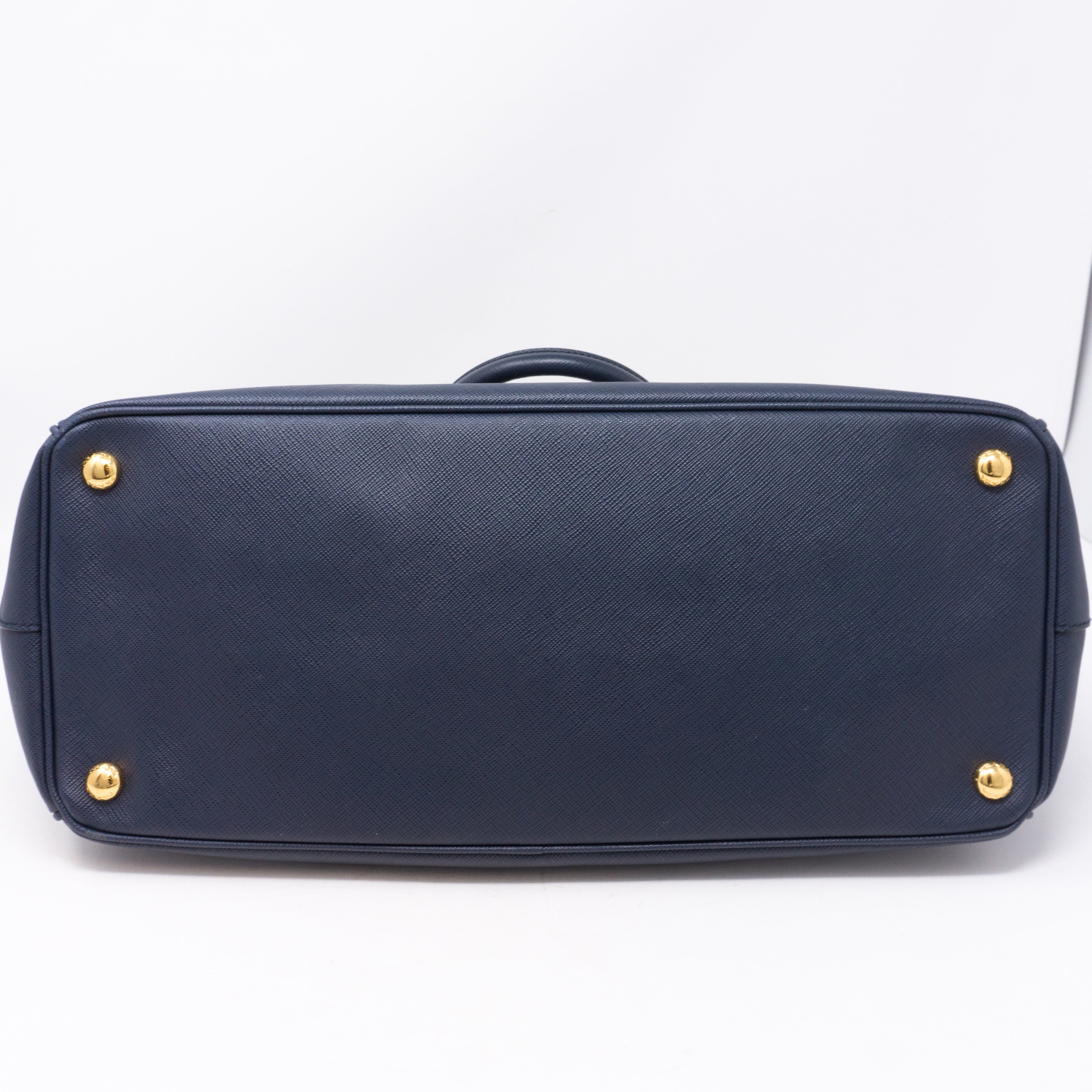Saffiano Leather Double Zip Navy Blue