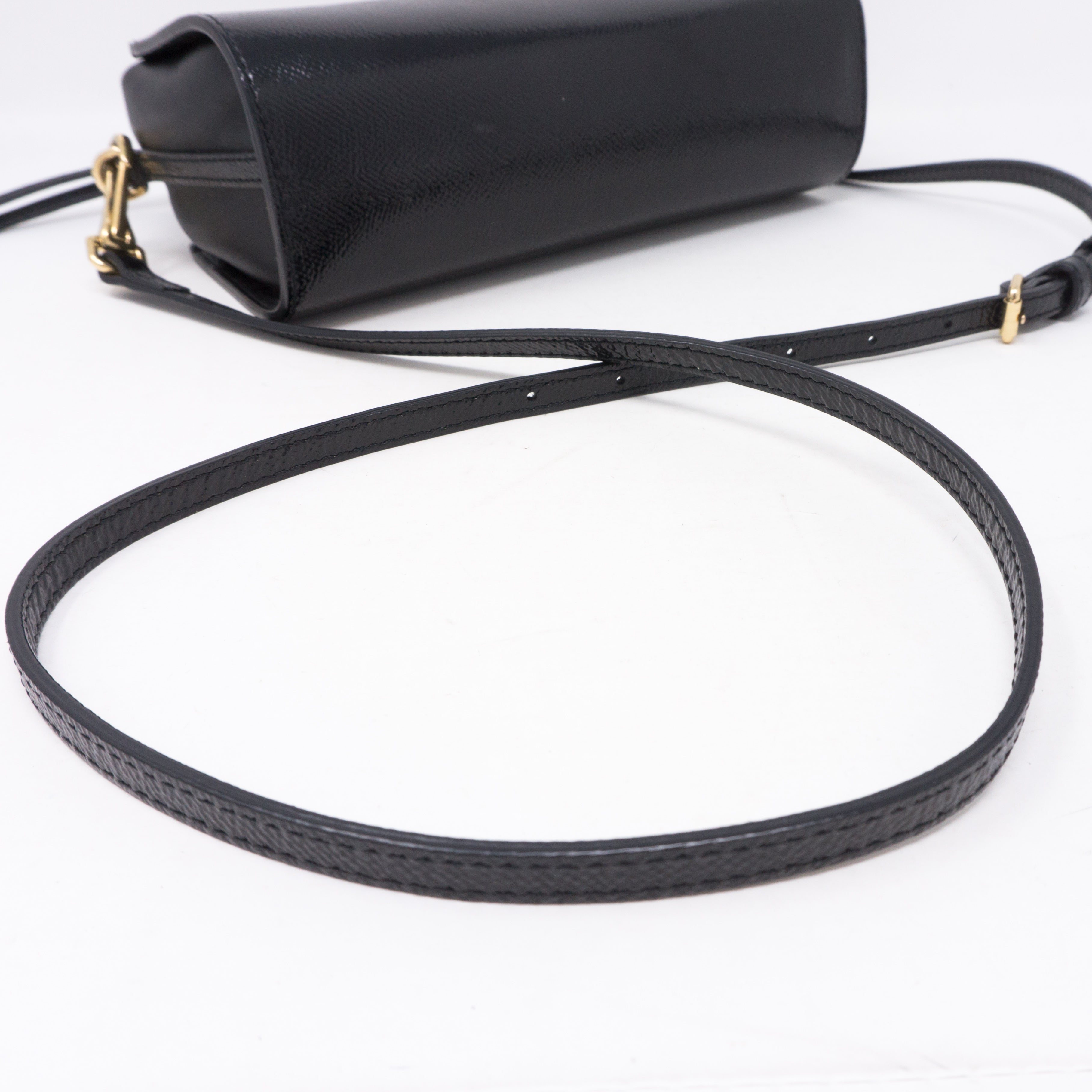 Drawstring Crossbody Black Leather Bag