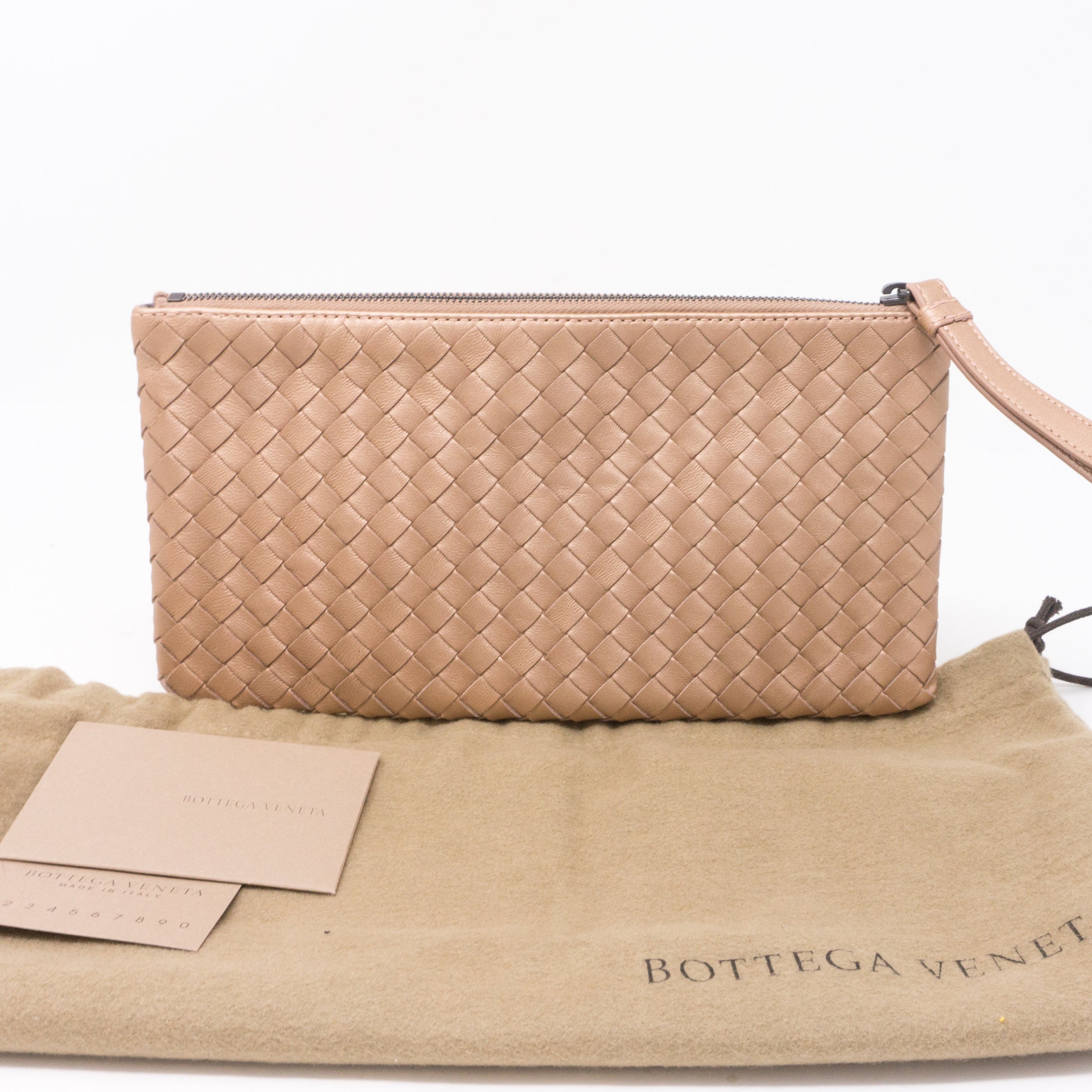 Intrecciato Wristlet Pouch Champagne Leather