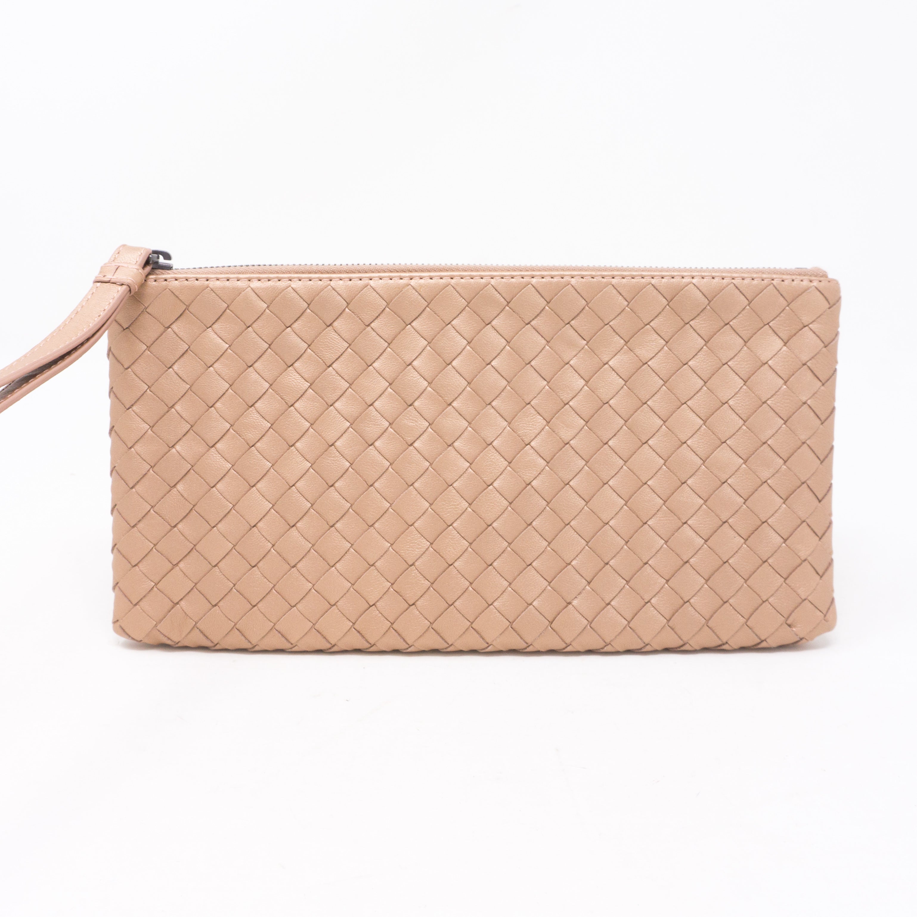 Intrecciato Wristlet Pouch Champagne Leather