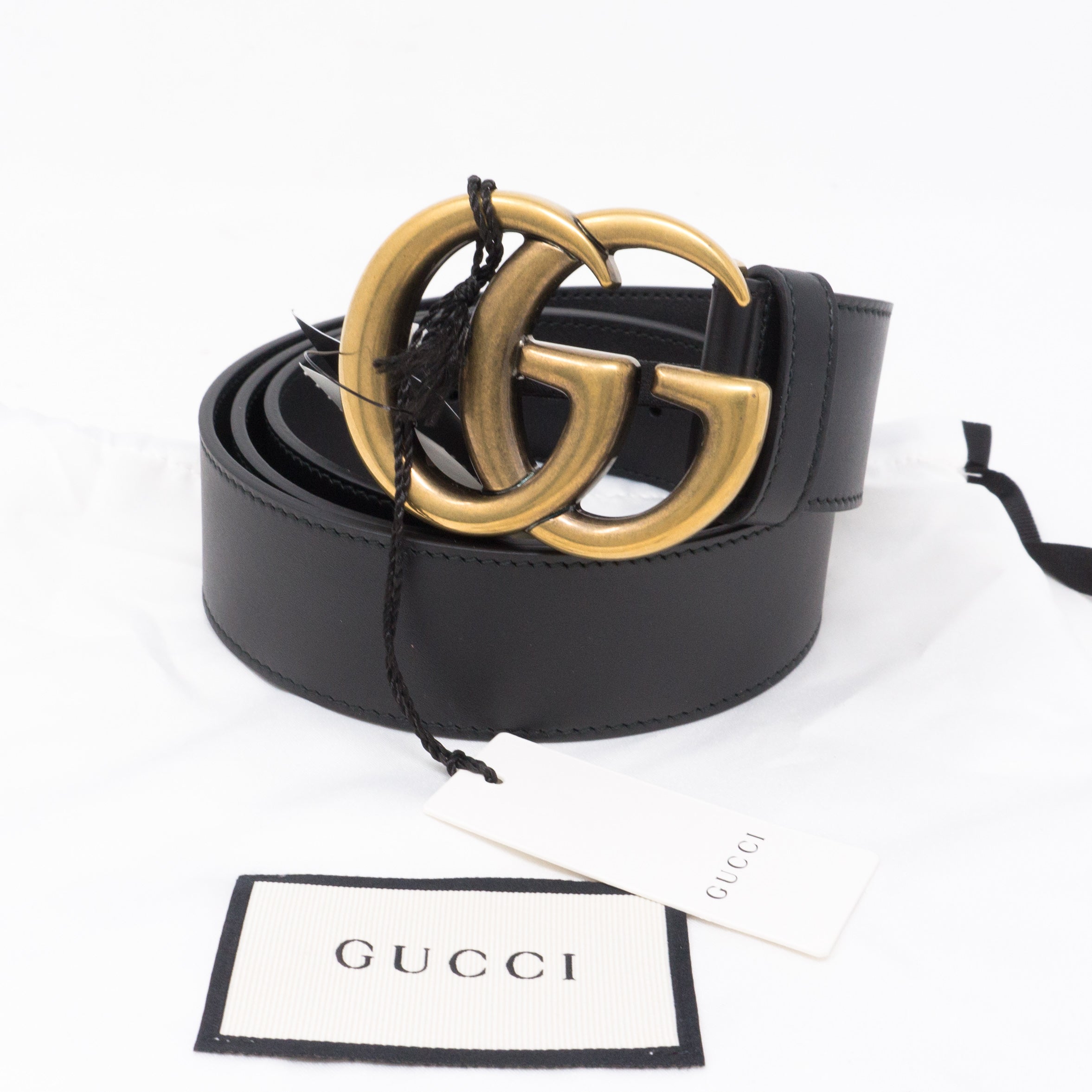 GG Marmont Wide Black Leather Belt 95 cm