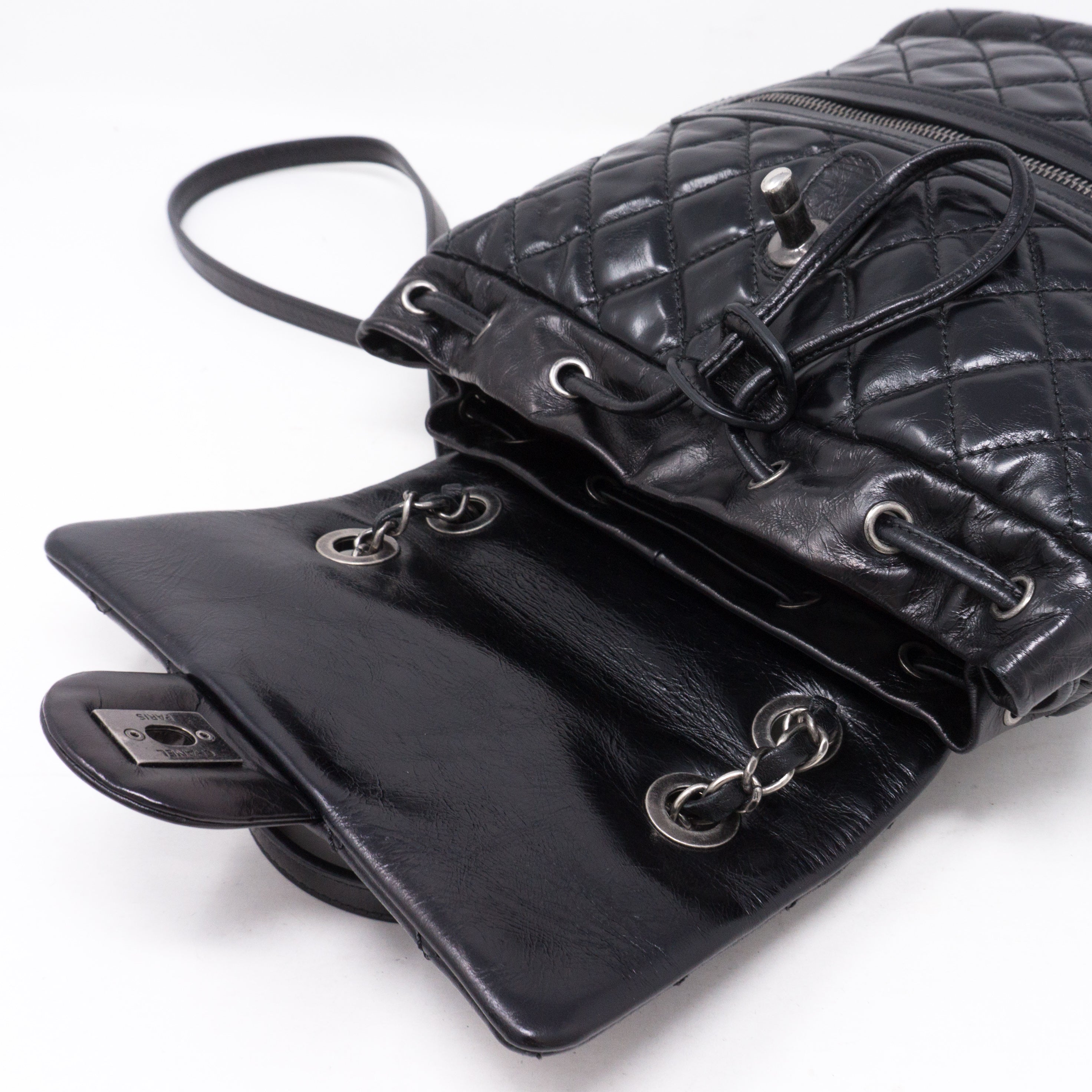 Mountain Backpack Quilted Black Glazed Leather