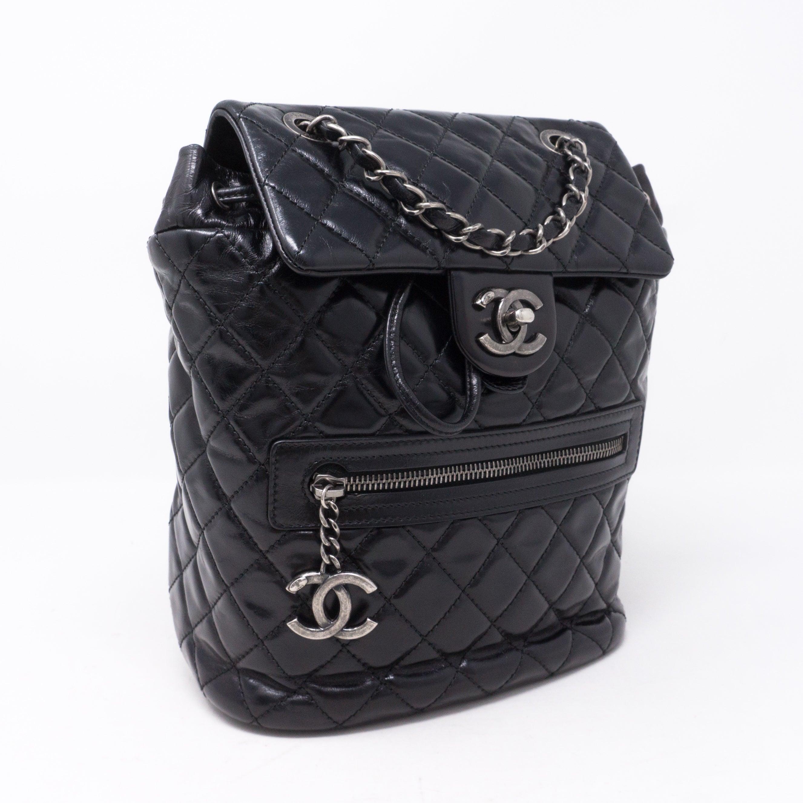 Mountain Backpack Quilted Black Glazed Leather