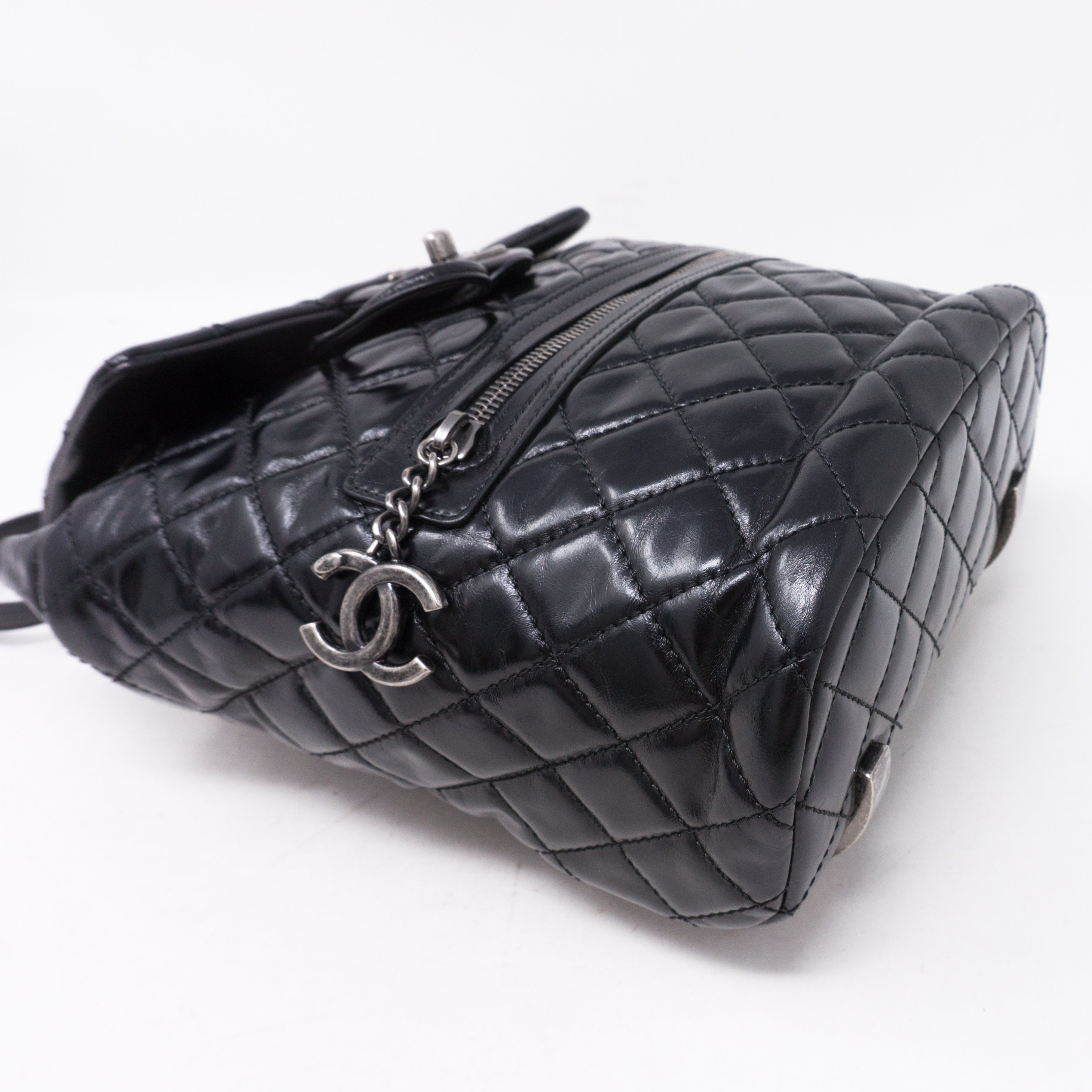 Mountain Backpack Quilted Black Glazed Leather