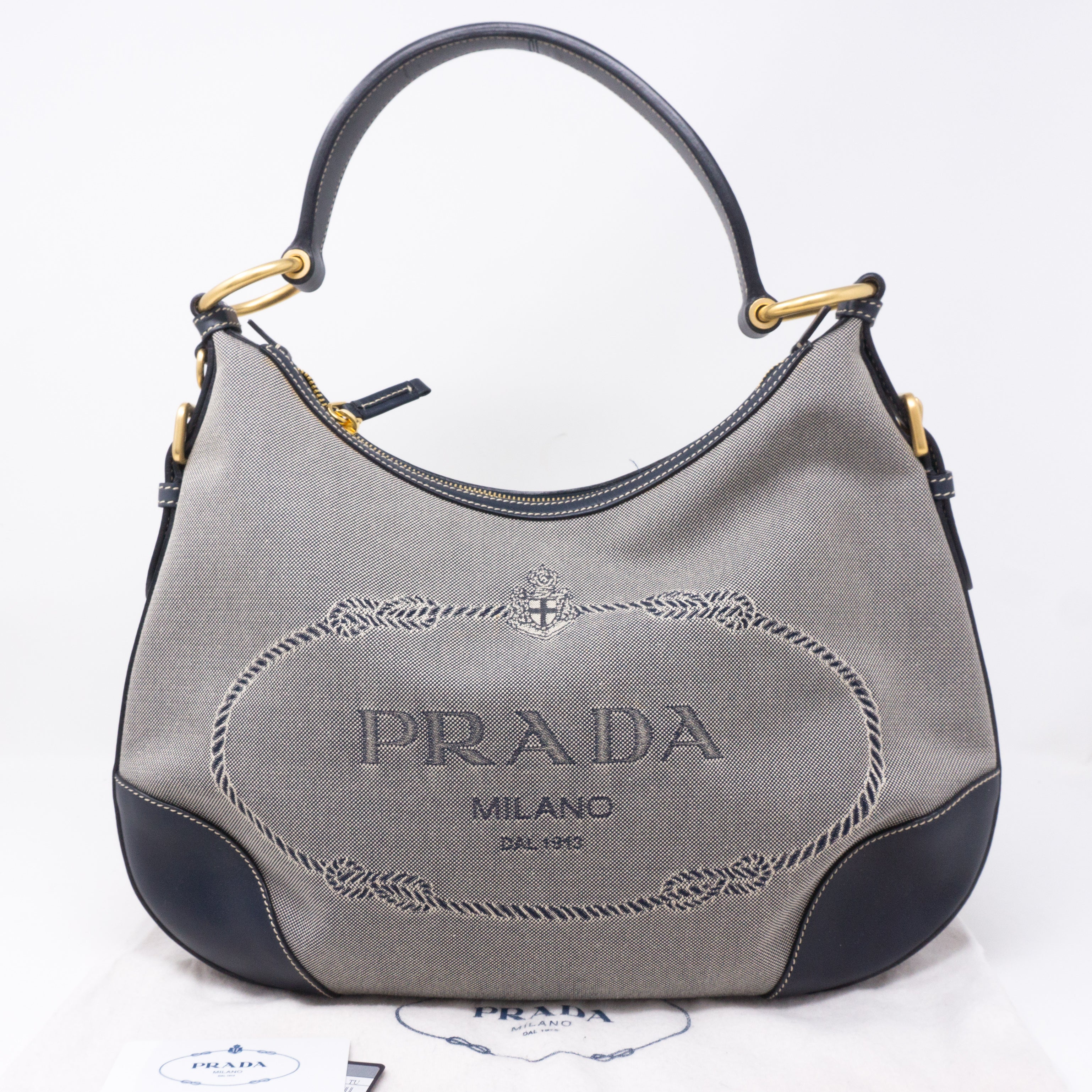 Blue Jacquard Hobo Bag
