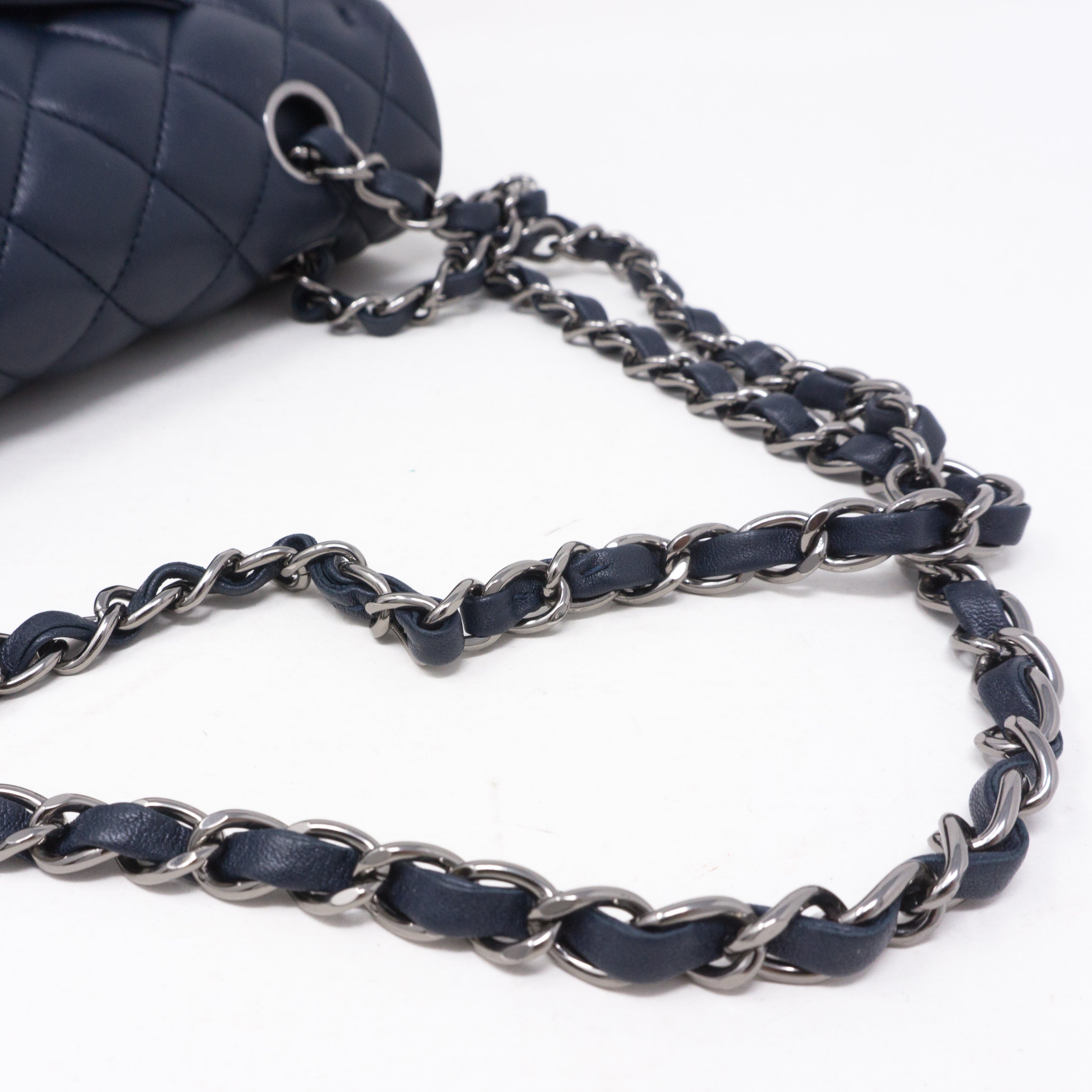 Classic Double Flap Medium Navy Blue Silver