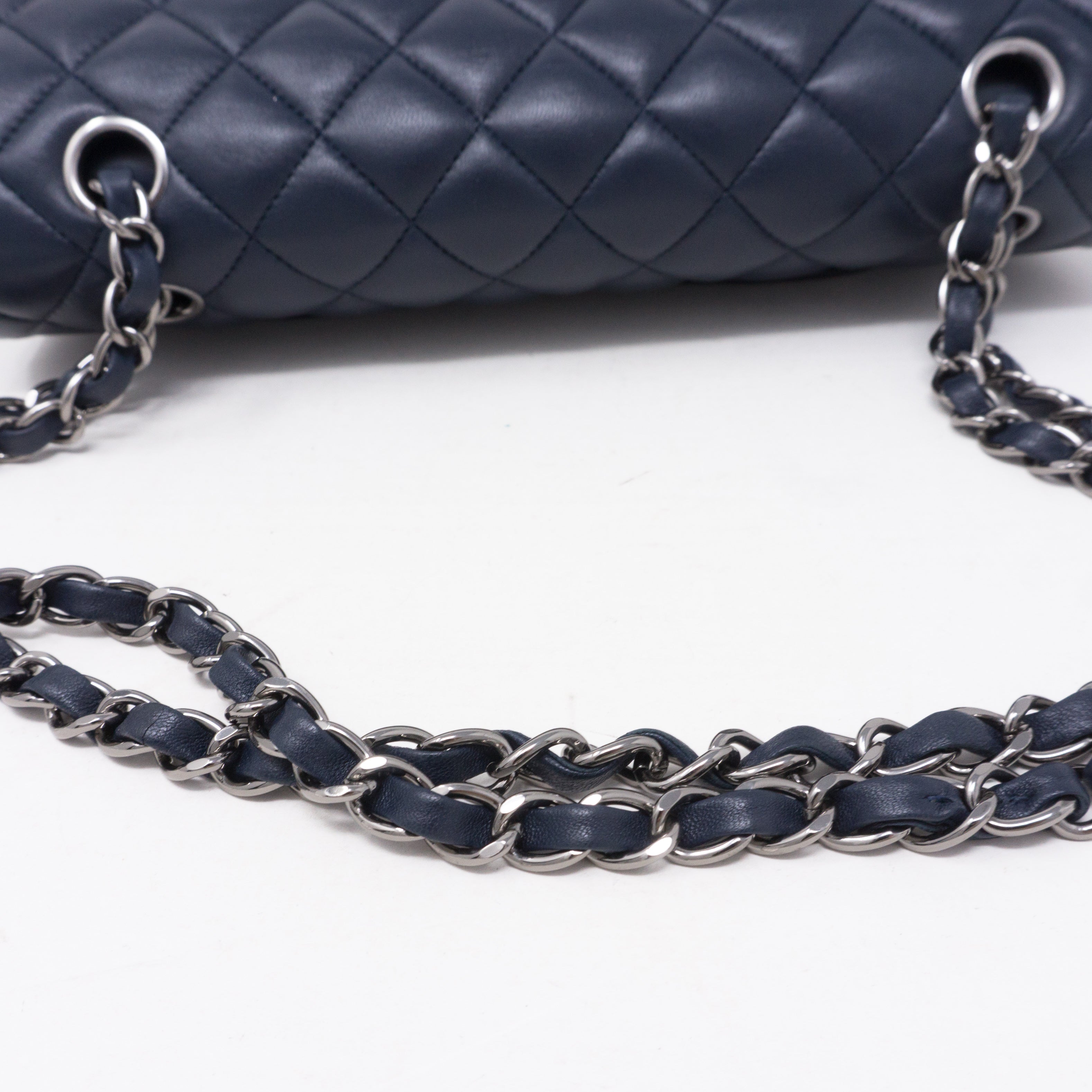 Classic Double Flap Medium Navy Blue Silver