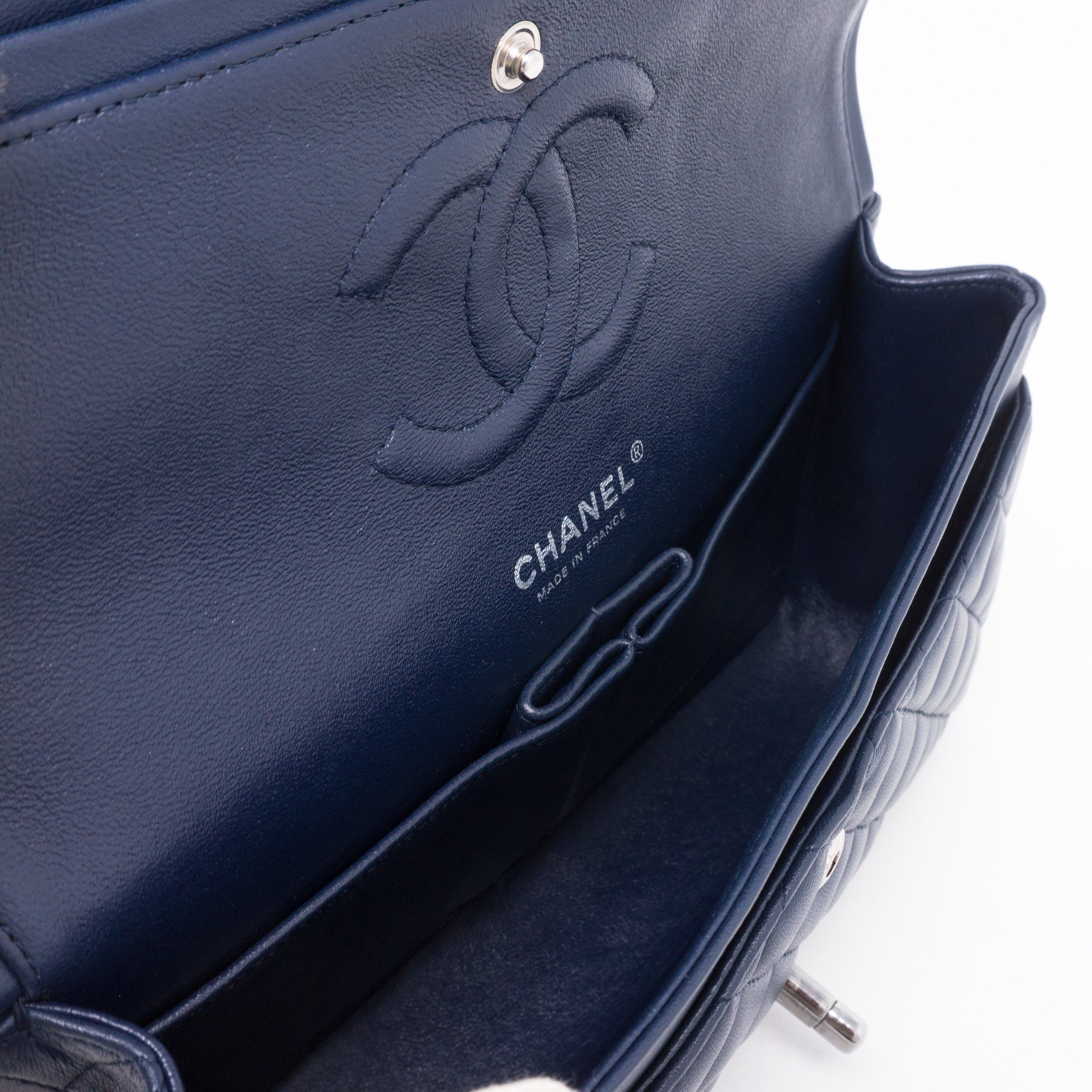 Classic Double Flap Medium Navy Blue Silver