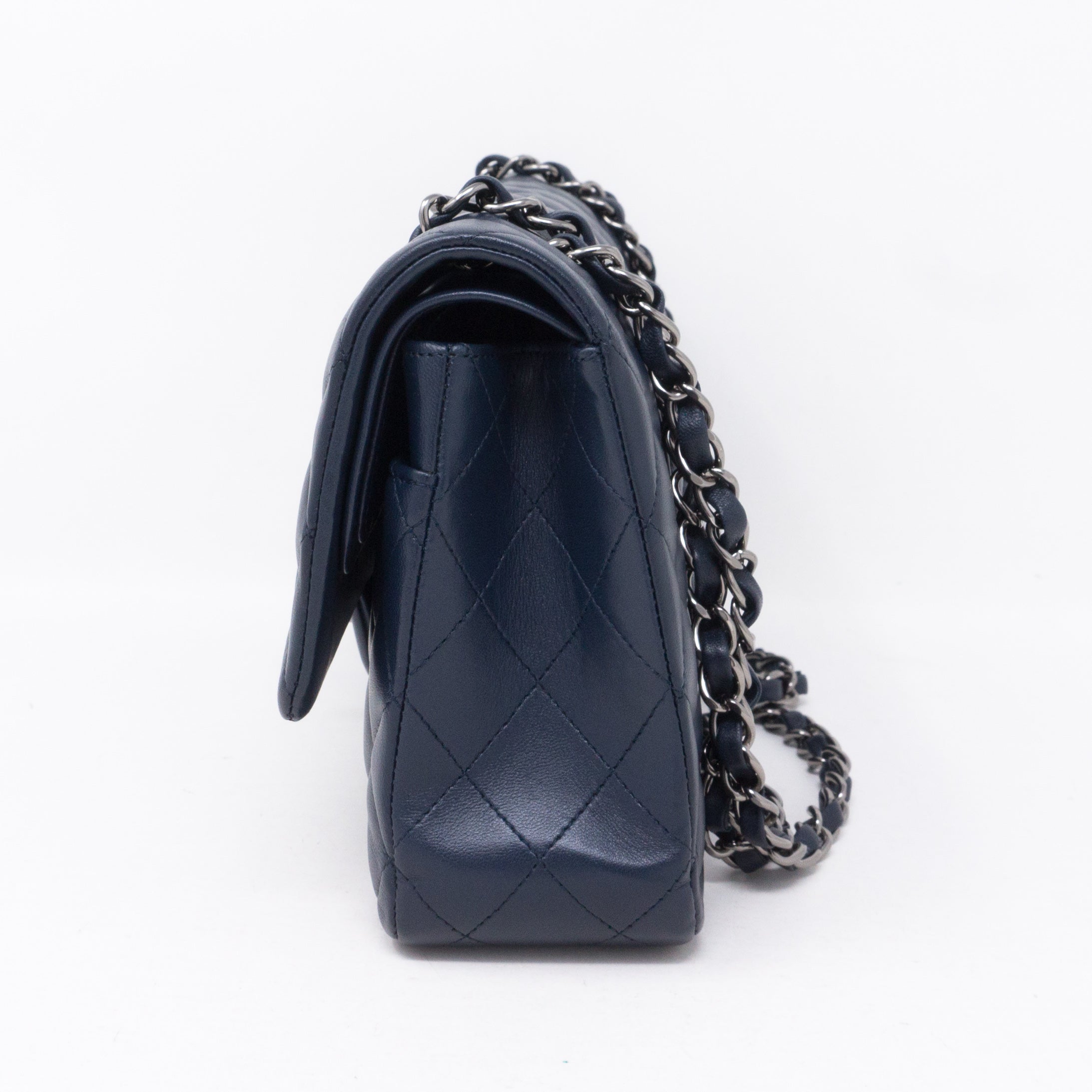 Classic Double Flap Medium Navy Blue Silver